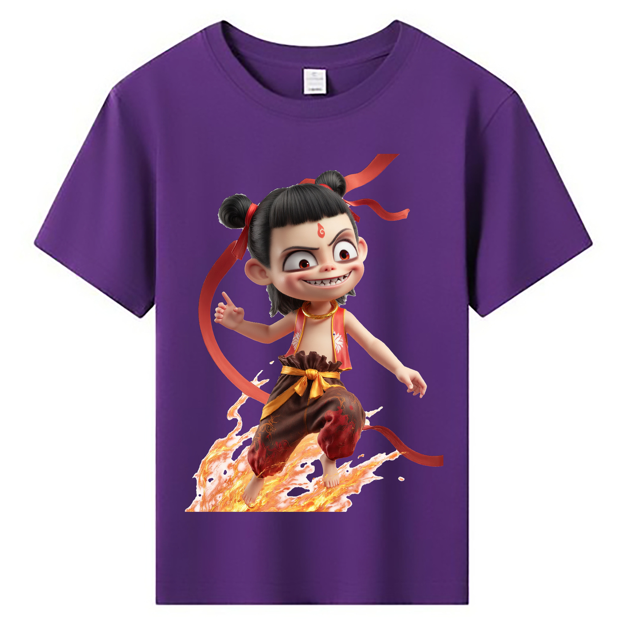 （画像用） Ne Zha 2 ナタ 魔童の大暴れ 綿100％キッズTシャツ（フロントプリント）