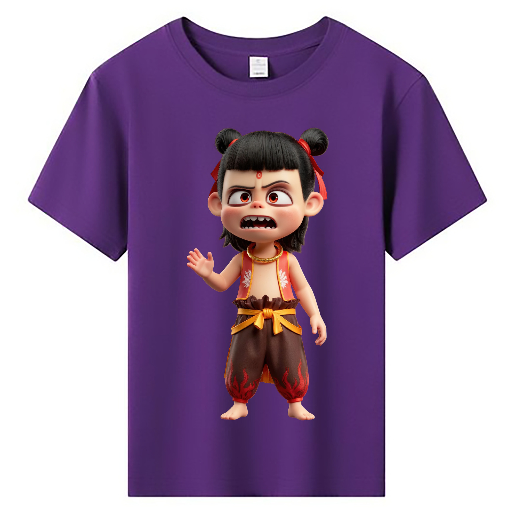 （画像用） Ne Zha 2 ナタ 魔童の大暴れ 綿100％キッズTシャツ（フロントプリント）