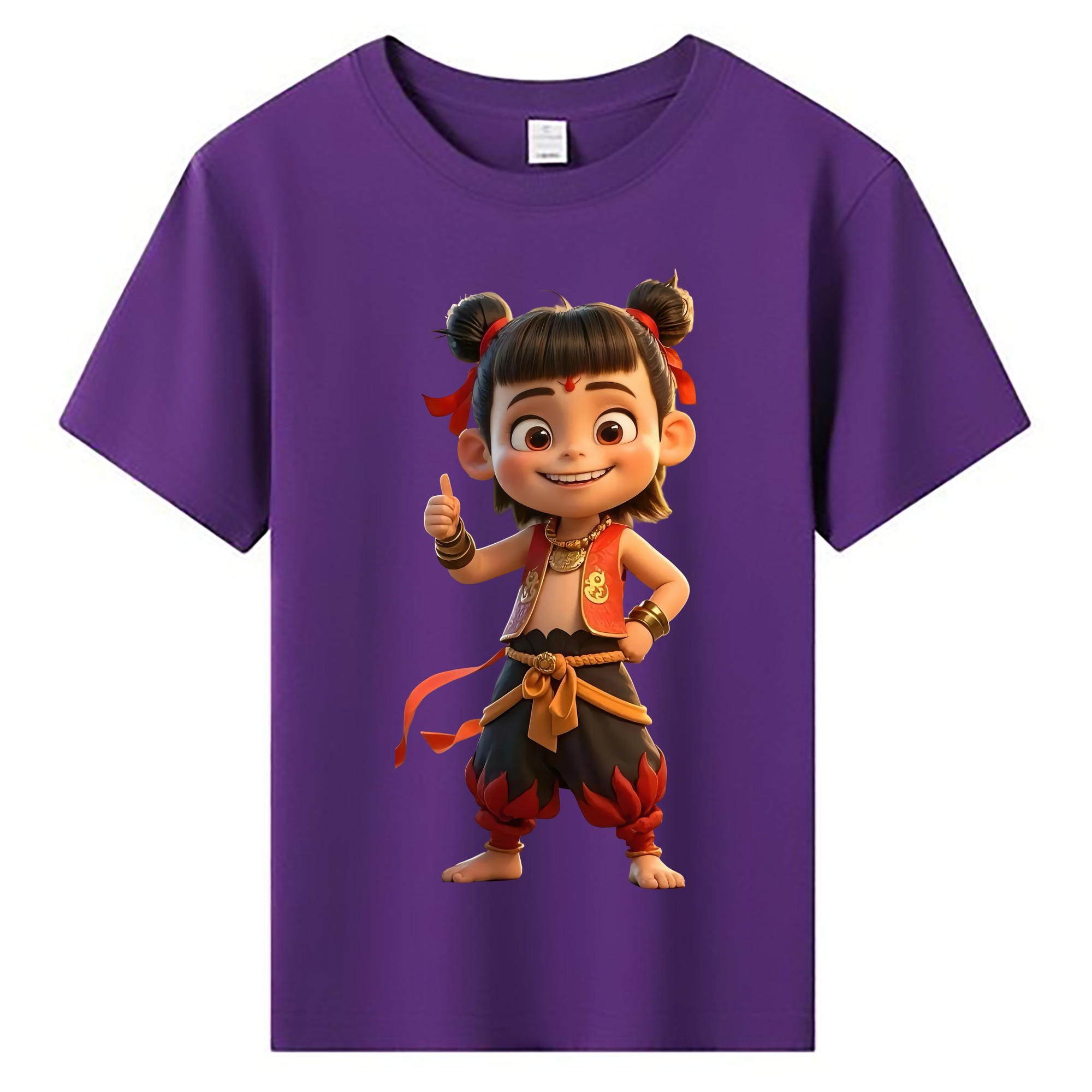 （画像用） Ne Zha 2 ナタ 魔童の大暴れ 綿100％キッズTシャツ（フロントプリント）