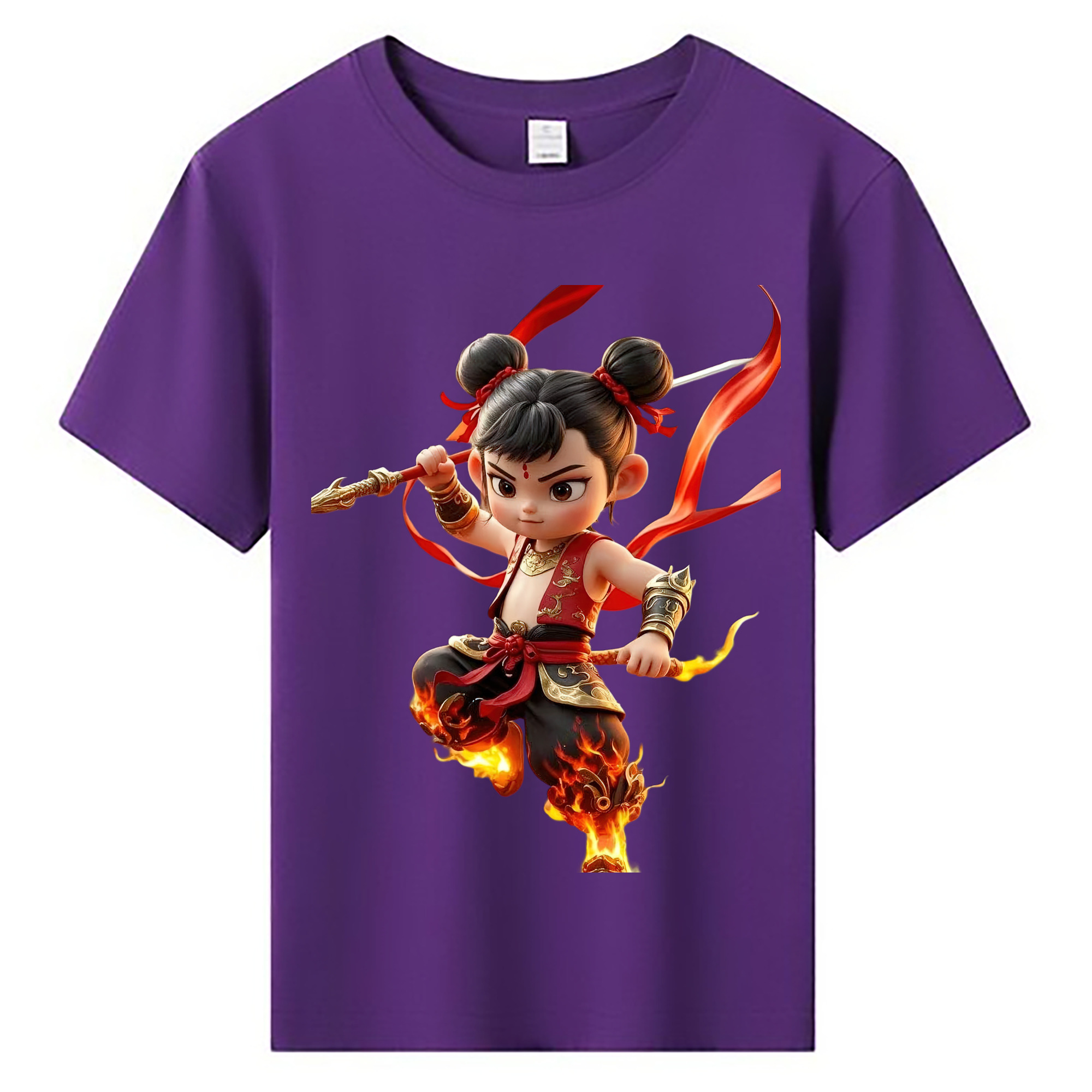 （画像用） Ne Zha 2 ナタ 魔童の大暴れ 綿100％キッズTシャツ（フロントプリント）