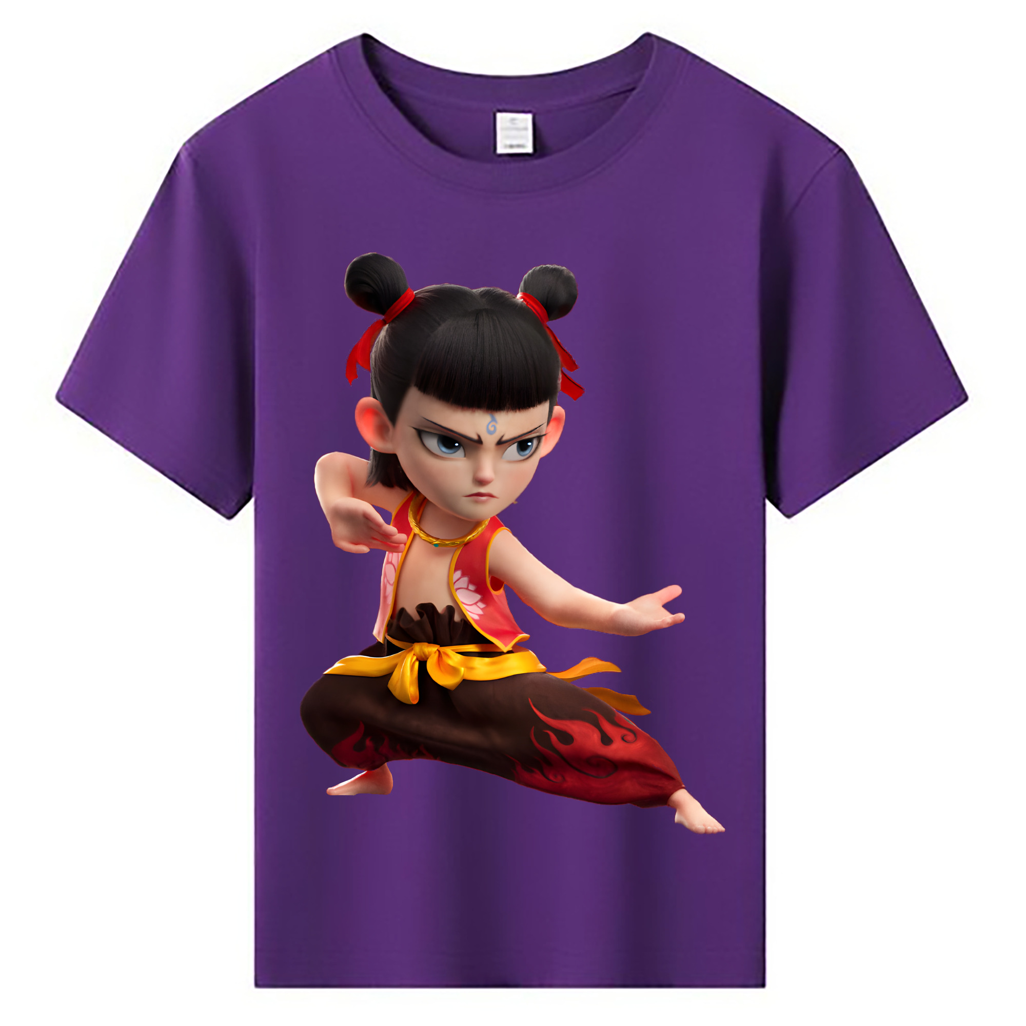 （画像用） Ne Zha 2 ナタ 魔童の大暴れ 綿100％キッズTシャツ（フロントプリント）