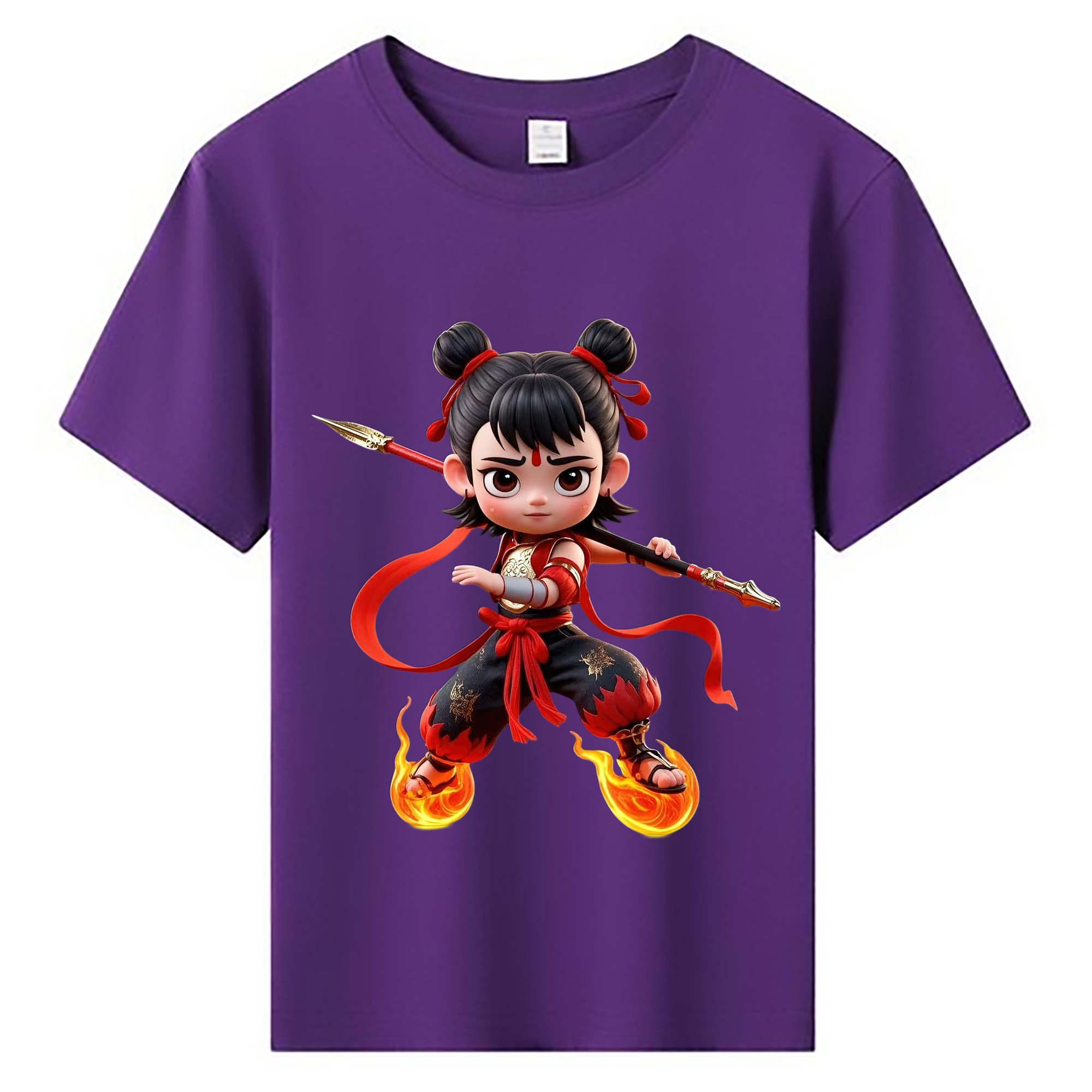 （画像用） Ne Zha 2 ナタ 魔童の大暴れ 綿100％キッズTシャツ（フロントプリント）