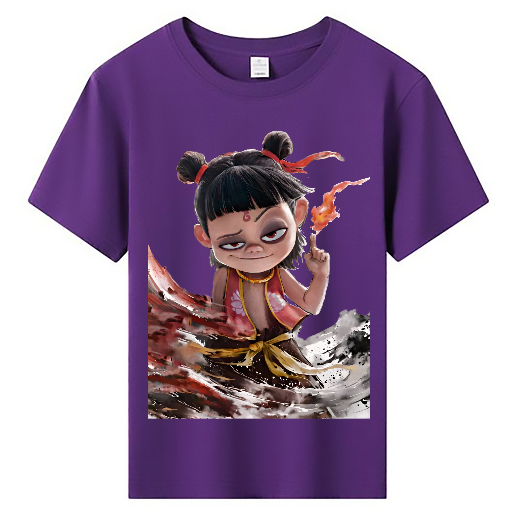 （画像用） Ne Zha 2 ナタ 魔童の大暴れ 綿100％キッズTシャツ（フロントプリント）