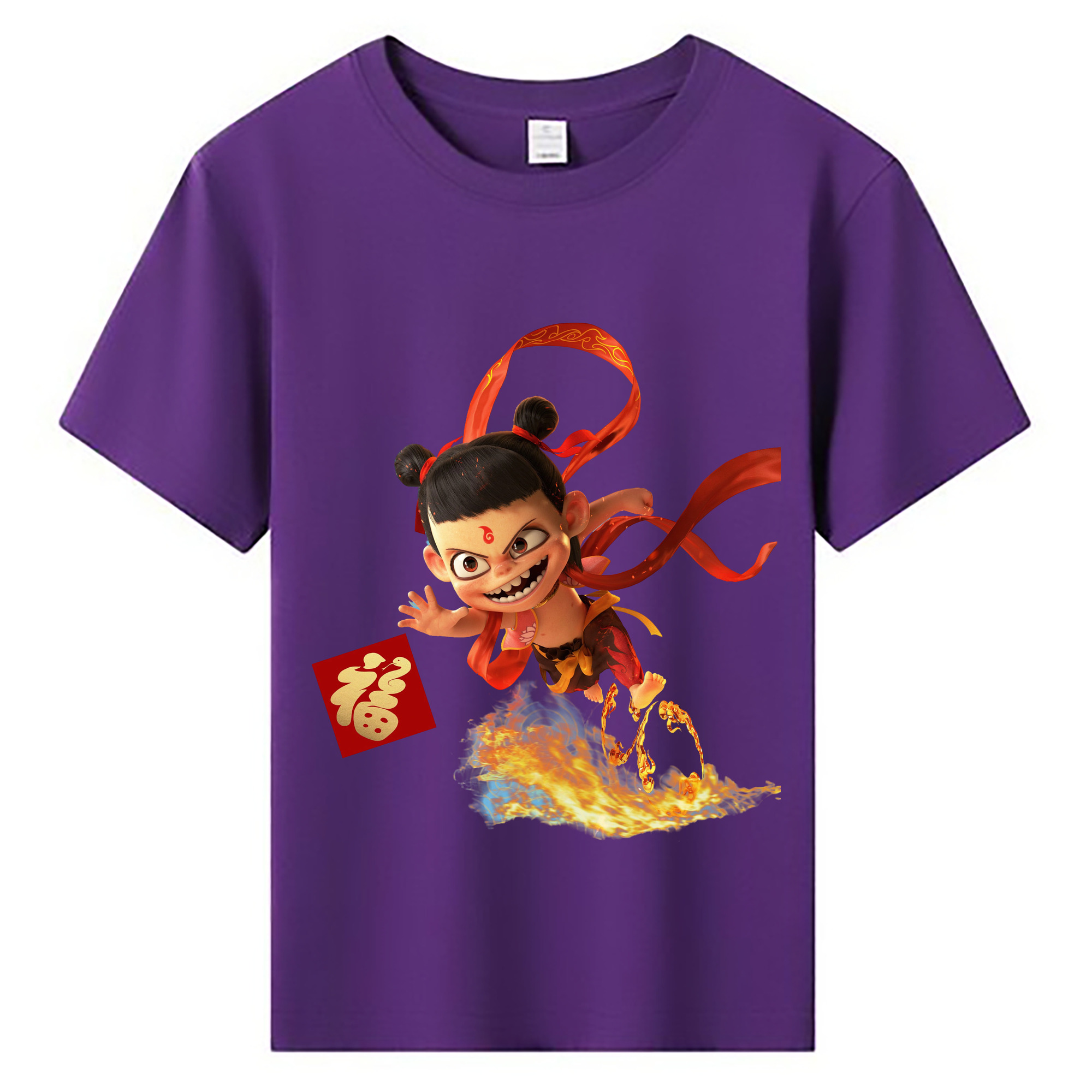 （画像用） Ne Zha 2 ナタ 魔童の大暴れ 綿100％キッズTシャツ（フロントプリント）