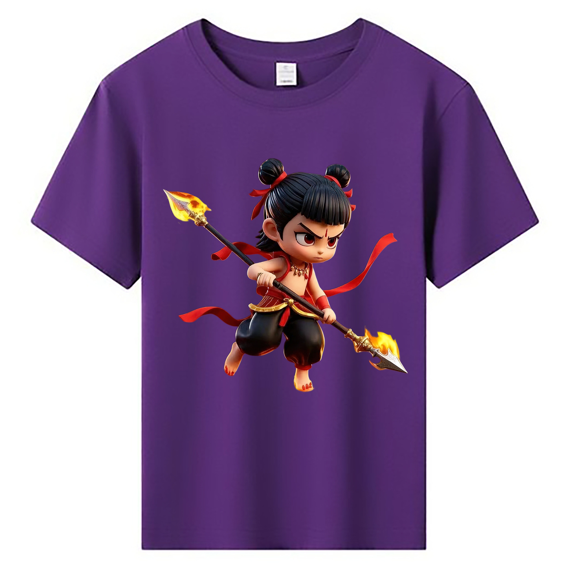 （画像用） Ne Zha 2 ナタ 魔童の大暴れ 綿100％キッズTシャツ（フロントプリント）