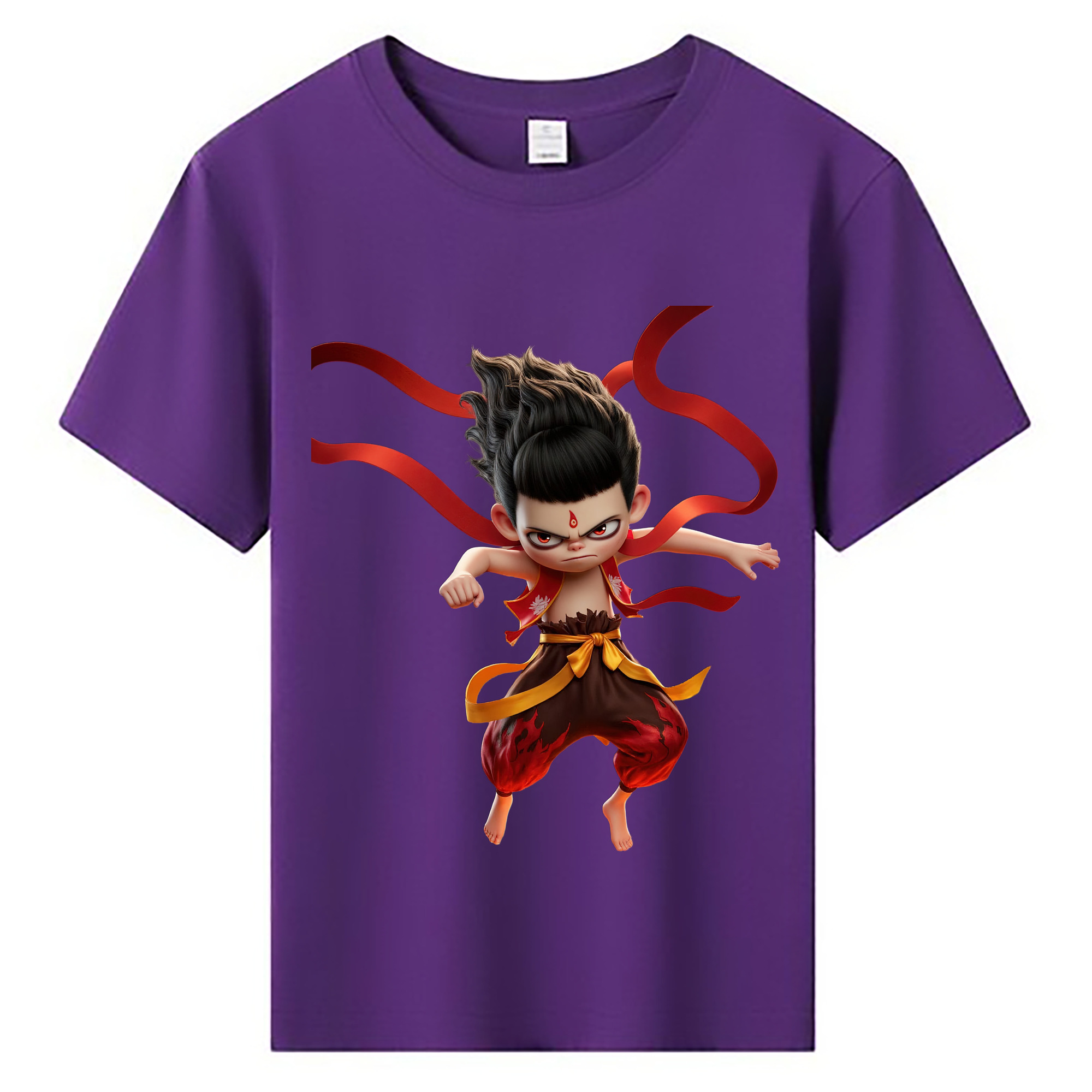 （画像用） Ne Zha 2 ナタ 魔童の大暴れ 綿100％キッズTシャツ（フロントプリント）