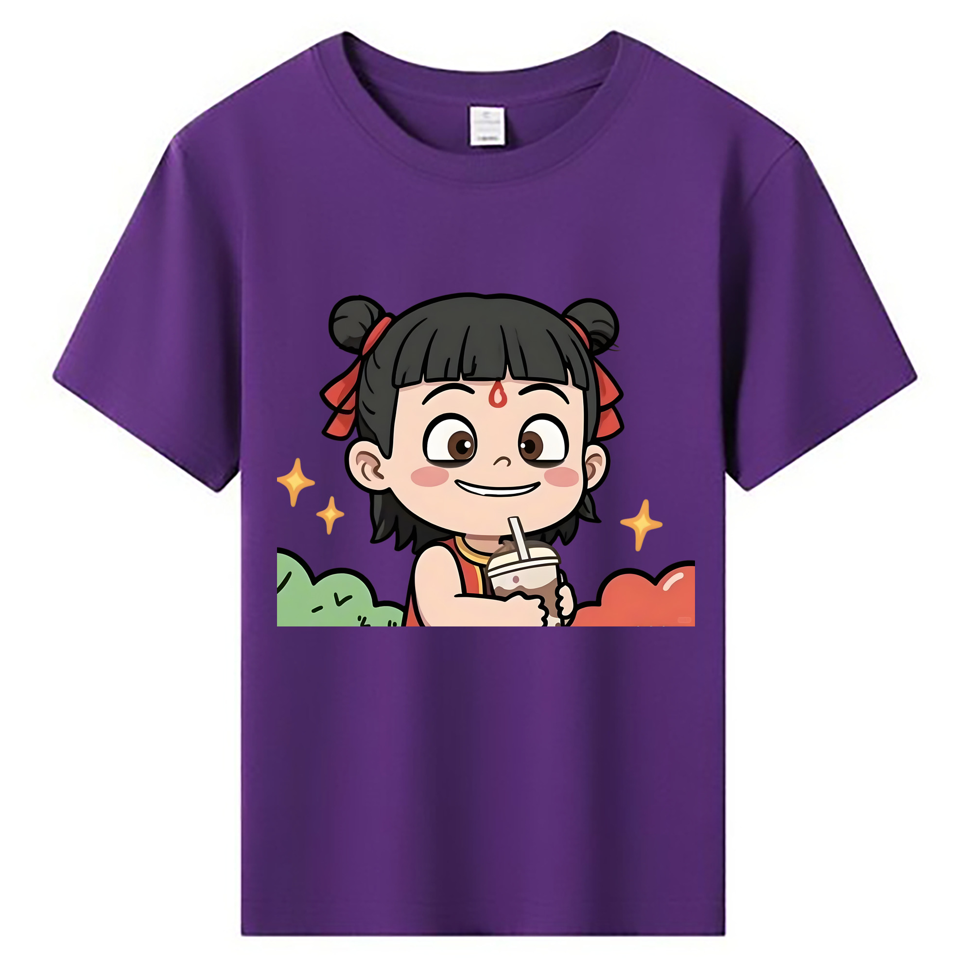 （画像用） Ne Zha 2 ナタ 魔童の大暴れ 綿100％キッズTシャツ（フロントプリント）