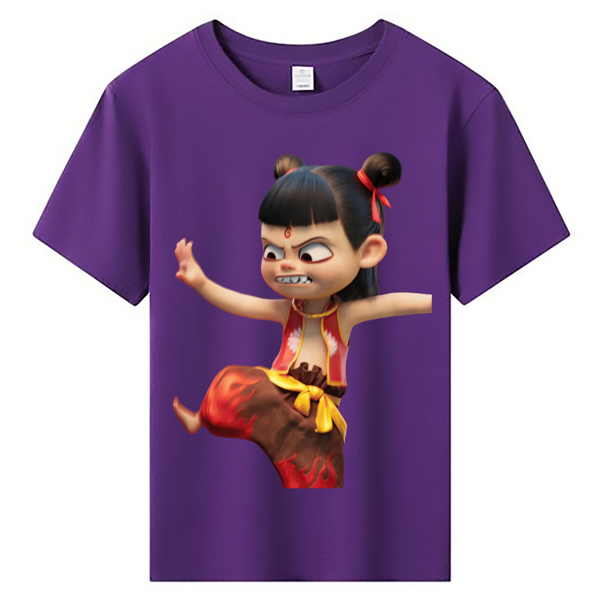 （画像用） Ne Zha 2 ナタ 魔童の大暴れ 綿100％キッズTシャツ（フロントプリント）