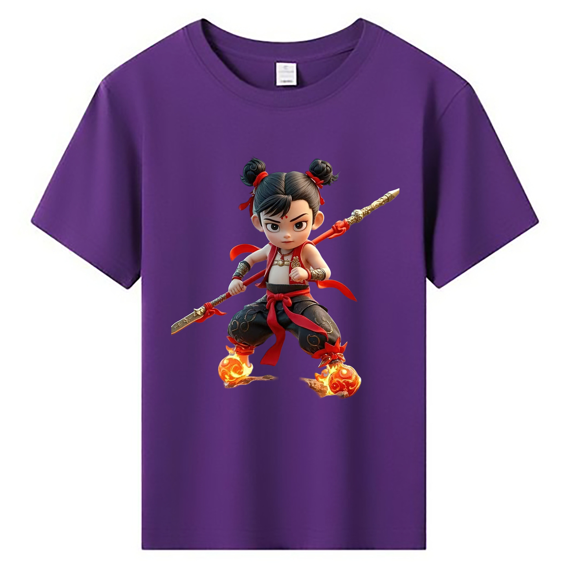（画像用） Ne Zha 2 ナタ 魔童の大暴れ 綿100％キッズTシャツ（フロントプリント）