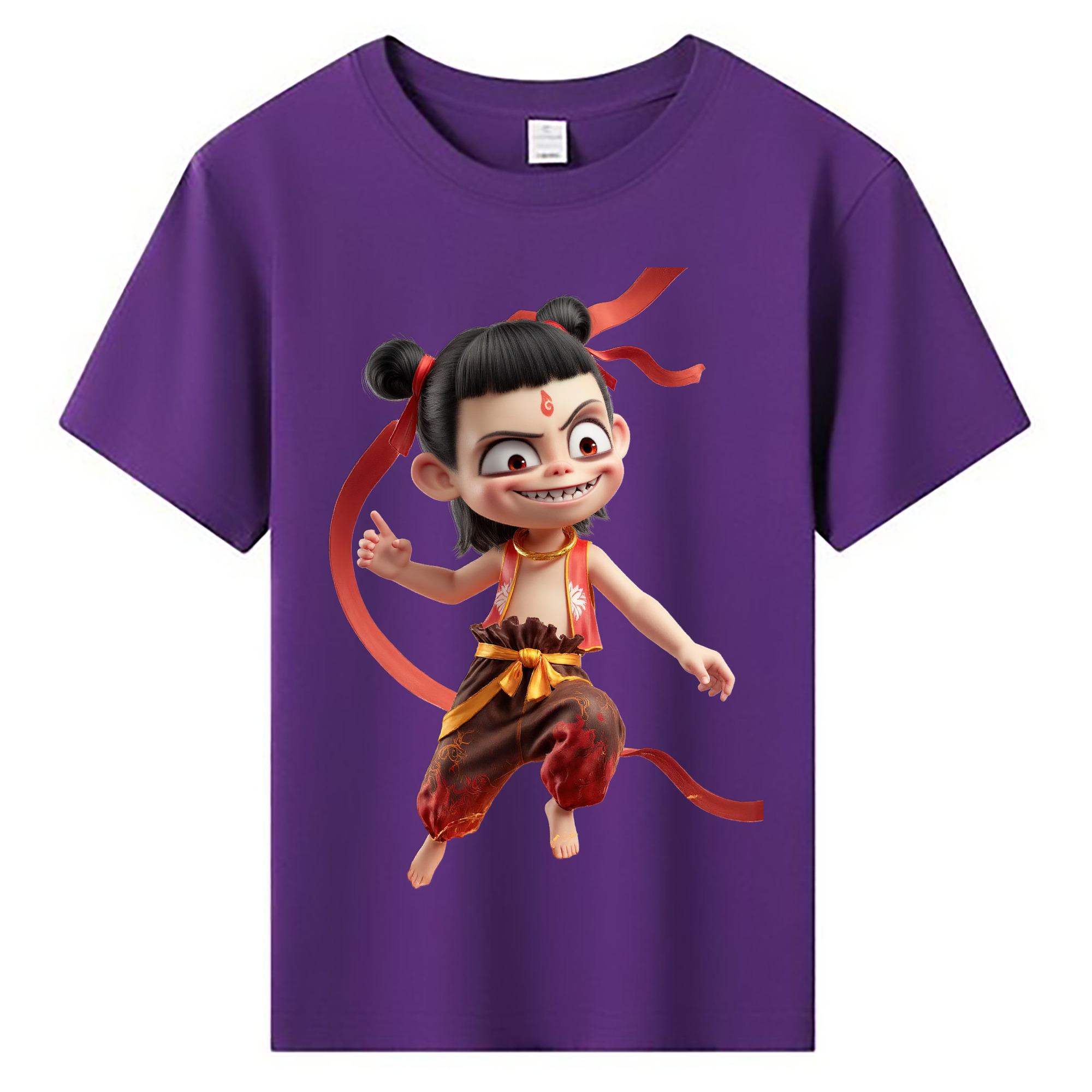 （画像用） Ne Zha 2 ナタ 魔童の大暴れ 綿100％キッズTシャツ（フロントプリント）