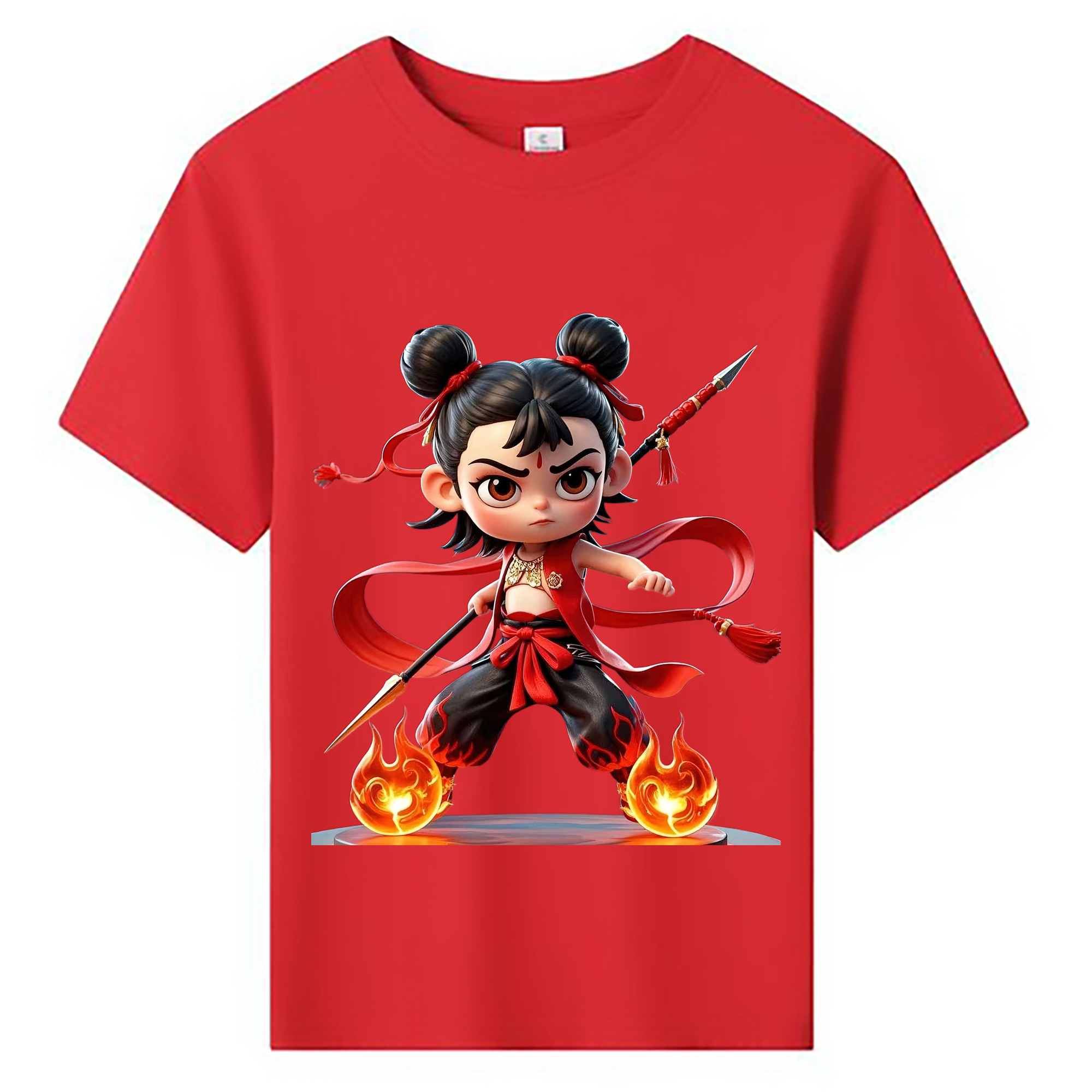 （画像用） Ne Zha 2 ナタ 魔童の大暴れ 綿100％キッズTシャツ（フロントプリント）