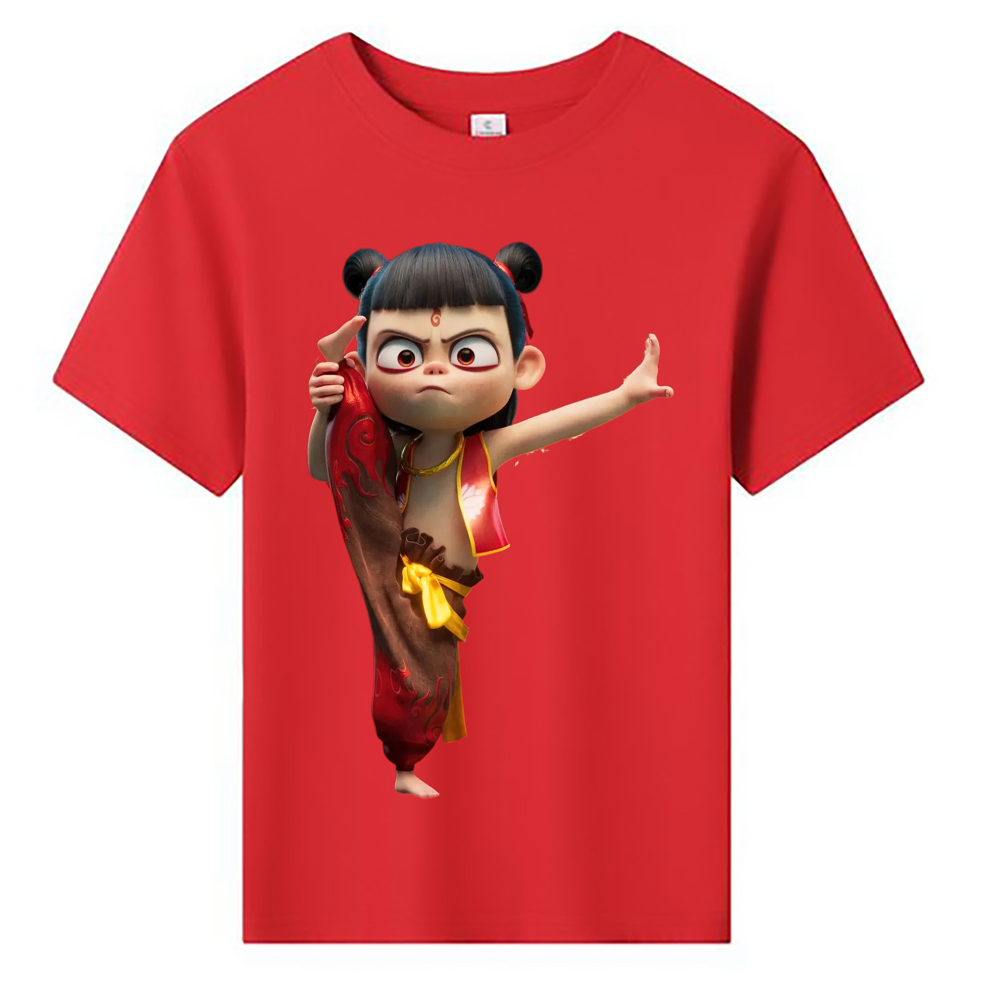（画像用） Ne Zha 2 ナタ 魔童の大暴れ 綿100％キッズTシャツ（フロントプリント）