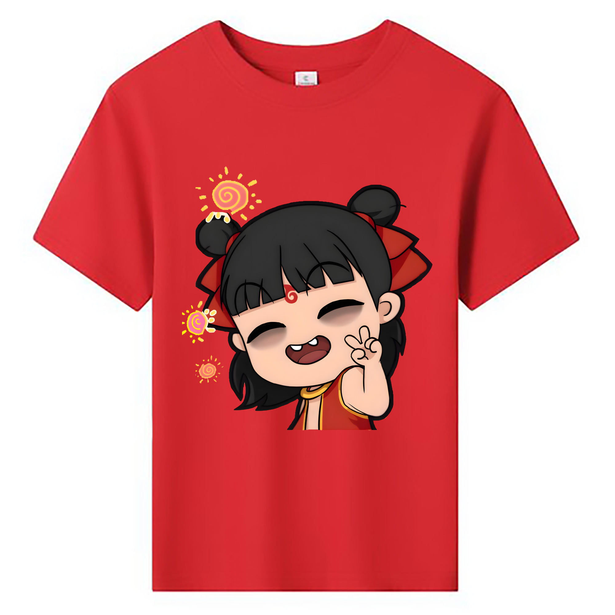 （画像用） Ne Zha 2 ナタ 魔童の大暴れ 綿100％キッズTシャツ（フロントプリント）