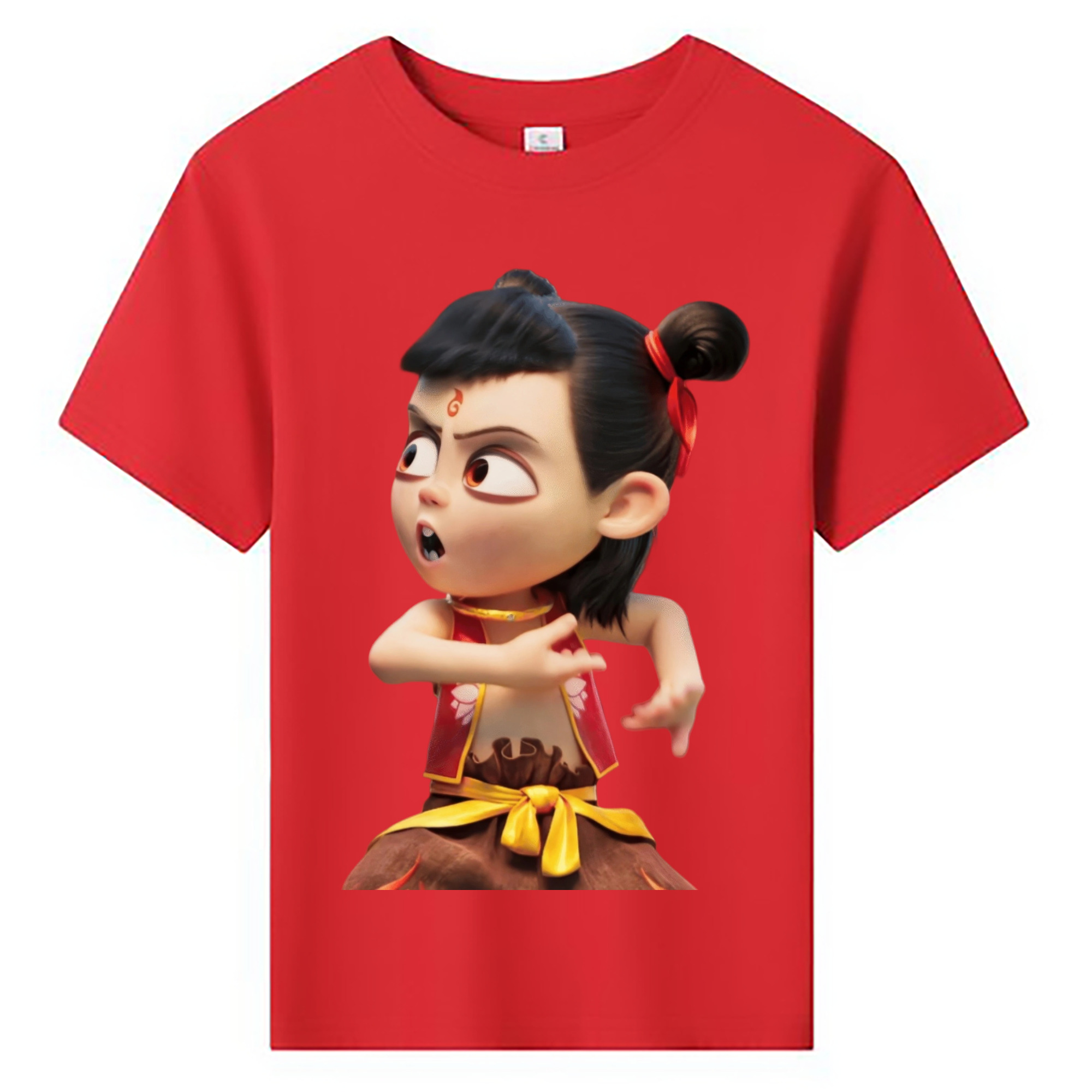 （画像用） Ne Zha 2 ナタ 魔童の大暴れ 綿100％キッズTシャツ（フロントプリント）