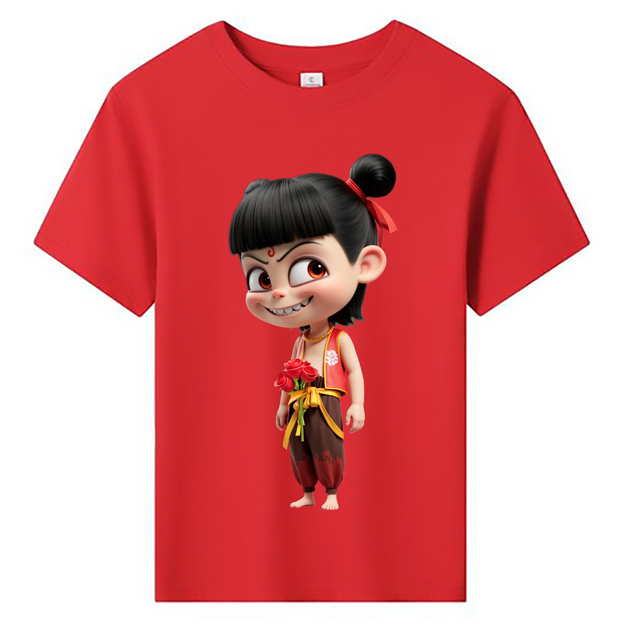 （画像用） Ne Zha 2 ナタ 魔童の大暴れ 綿100％キッズTシャツ（フロントプリント）