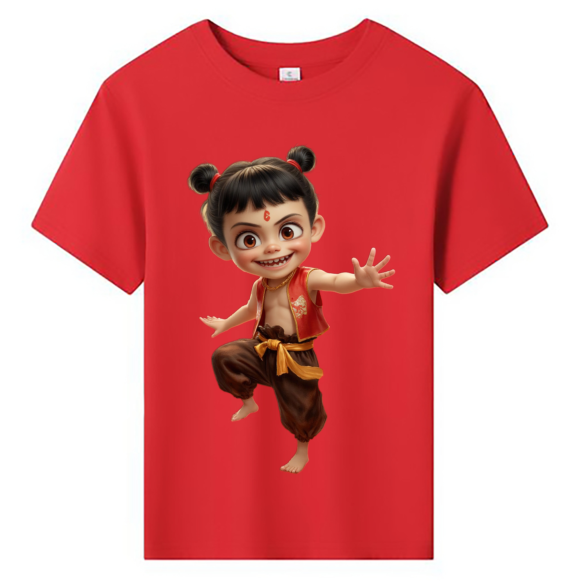 （画像用） Ne Zha 2 ナタ 魔童の大暴れ 綿100％キッズTシャツ（フロントプリント）