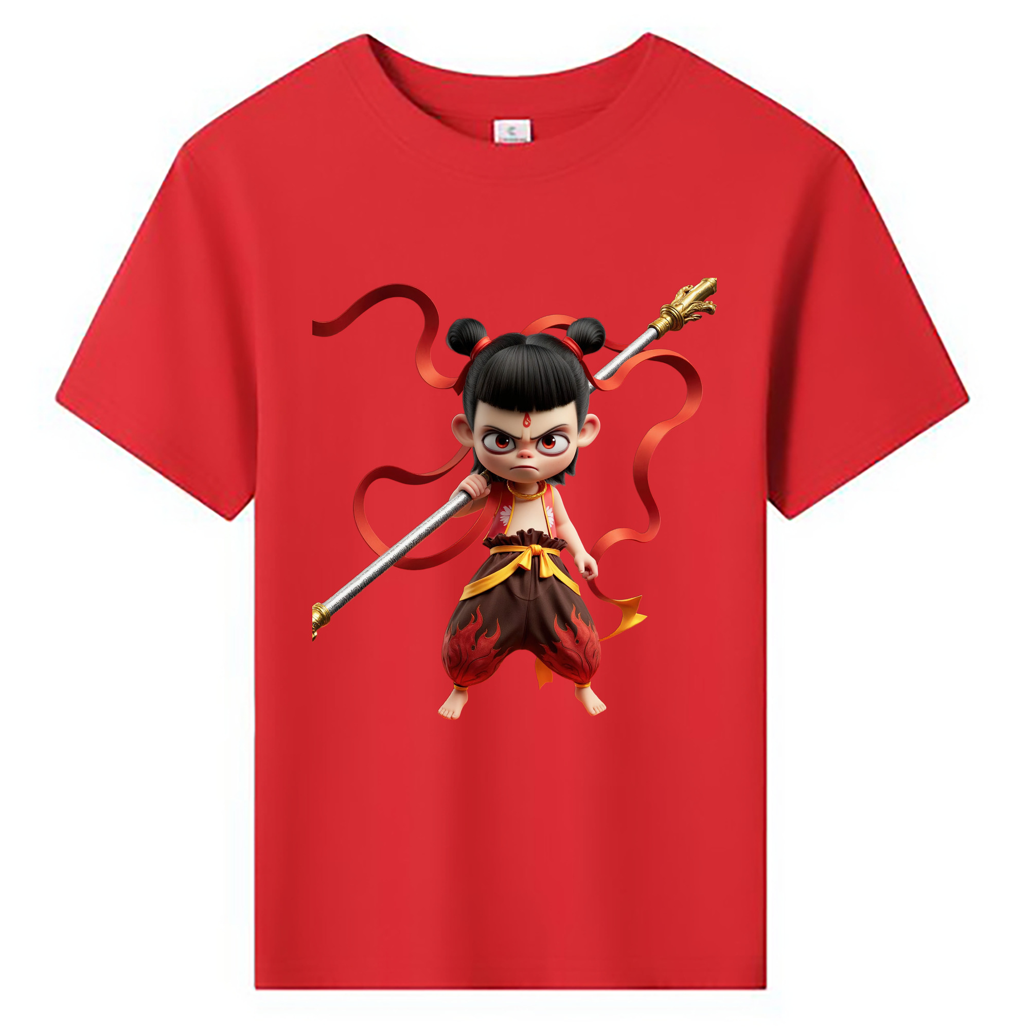 （画像用） Ne Zha 2 ナタ 魔童の大暴れ 綿100％キッズTシャツ（フロントプリント）