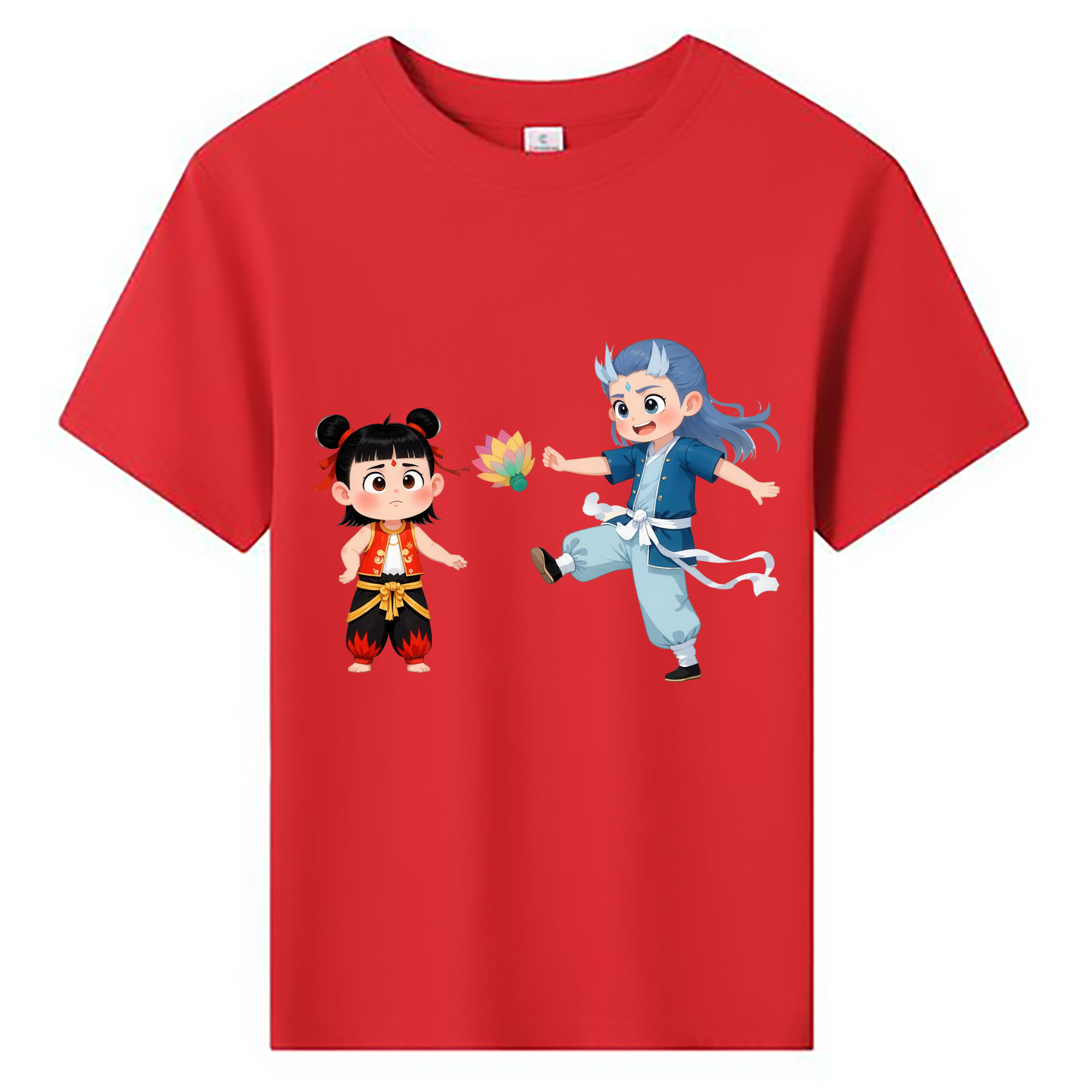 （画像用） Ne Zha 2 ナタ 魔童の大暴れ 綿100％キッズTシャツ（フロントプリント）