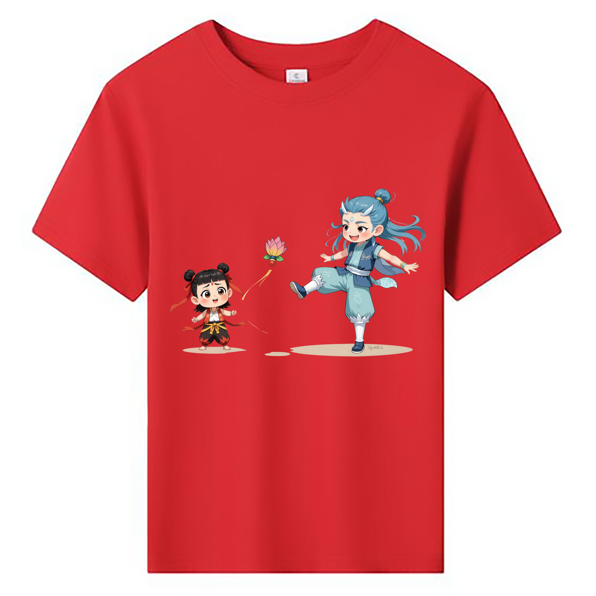 （画像用） Ne Zha 2 ナタ 魔童の大暴れ 綿100％キッズTシャツ（フロントプリント）