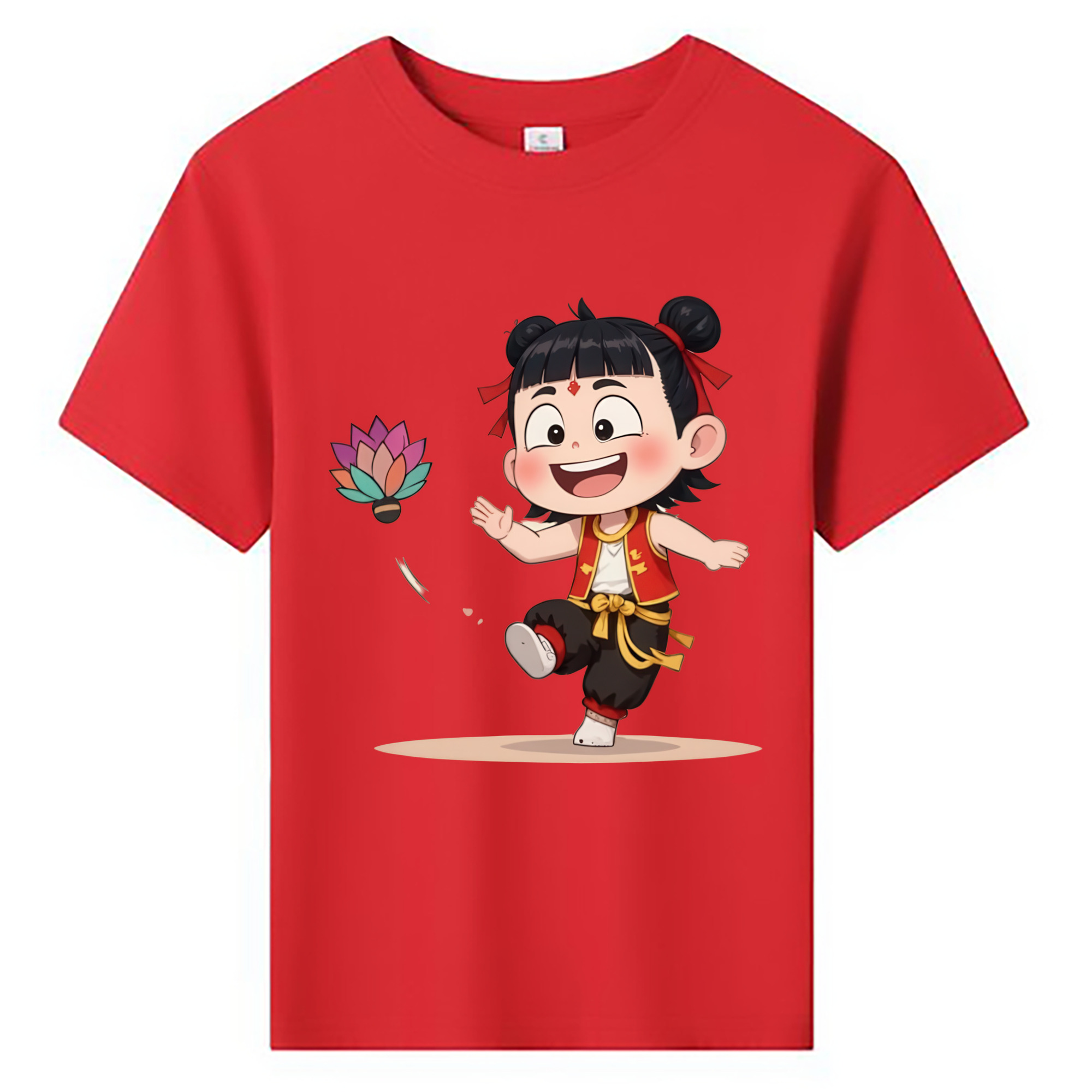 （画像用） Ne Zha 2 ナタ 魔童の大暴れ 綿100％キッズTシャツ（フロントプリント）