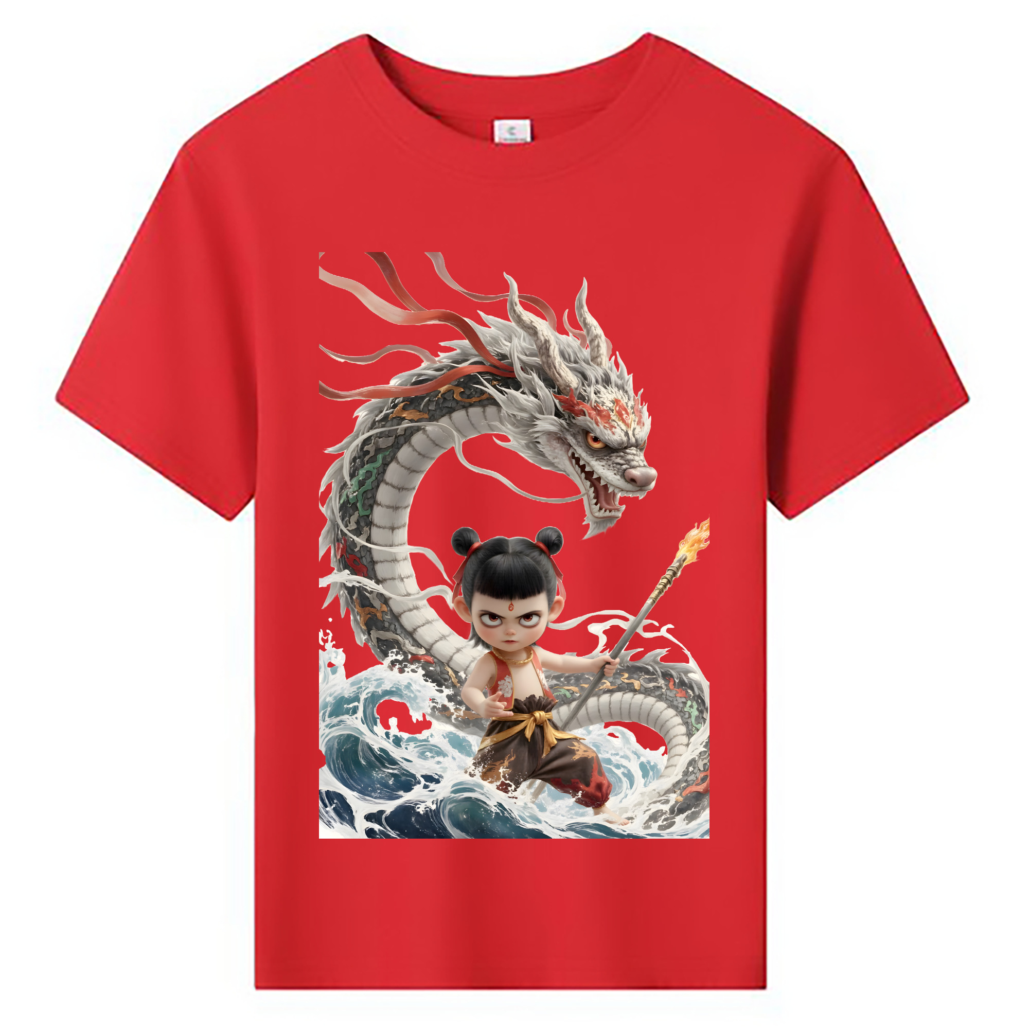 （画像用） Ne Zha 2 ナタ 魔童の大暴れ 綿100％キッズTシャツ（フロントプリント）