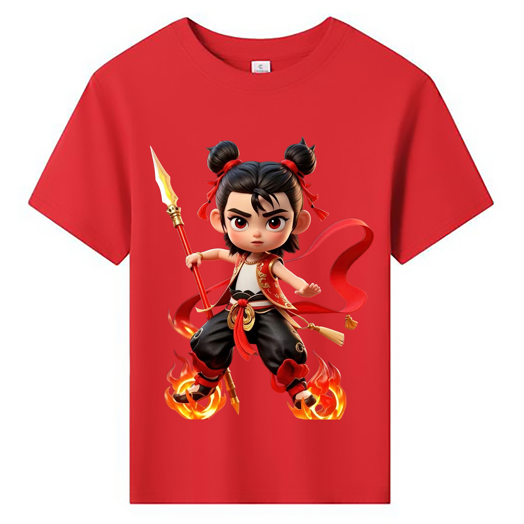 （画像用） Ne Zha 2 ナタ 魔童の大暴れ 綿100％キッズTシャツ（フロントプリント）