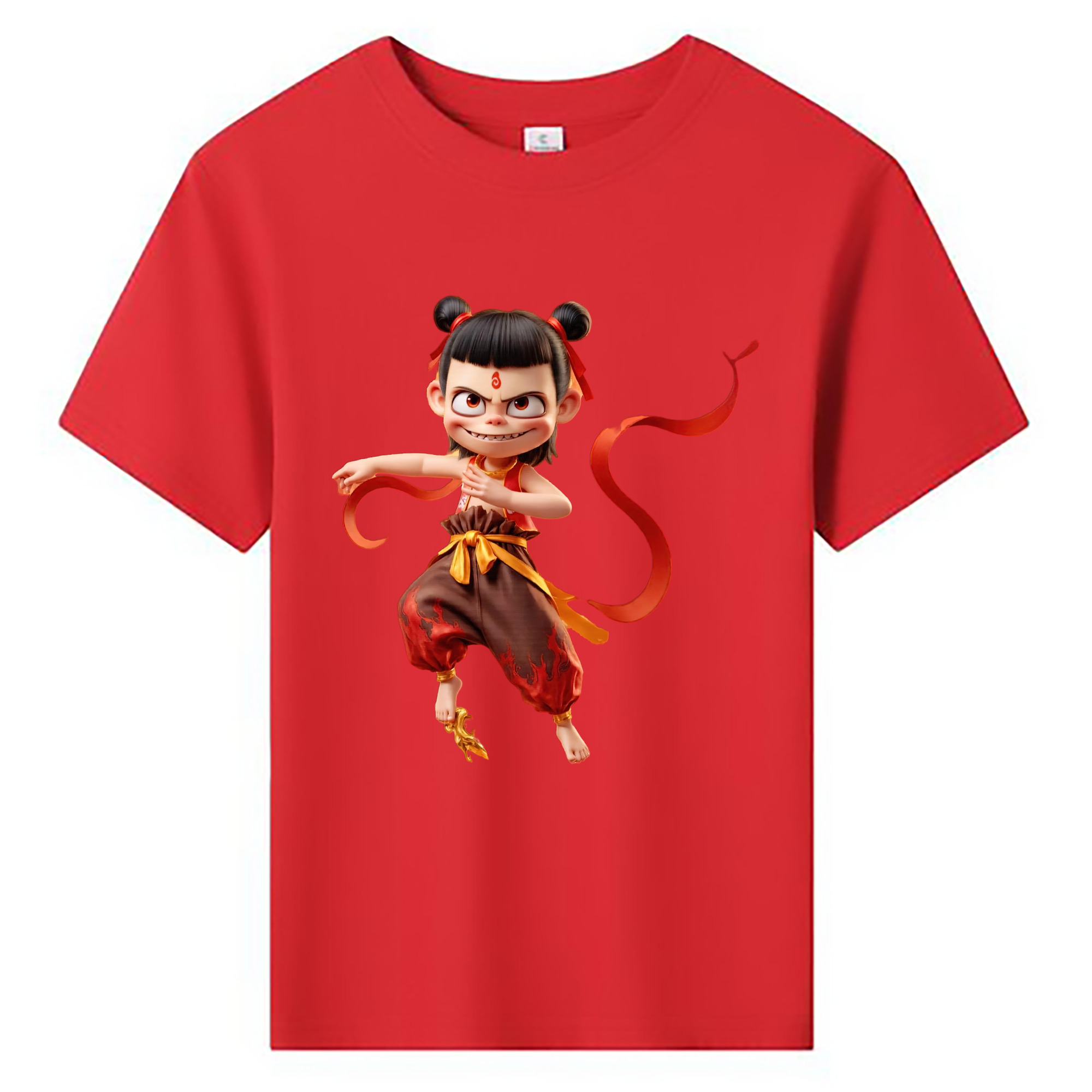 （画像用） Ne Zha 2 ナタ 魔童の大暴れ 綿100％キッズTシャツ（フロントプリント）
