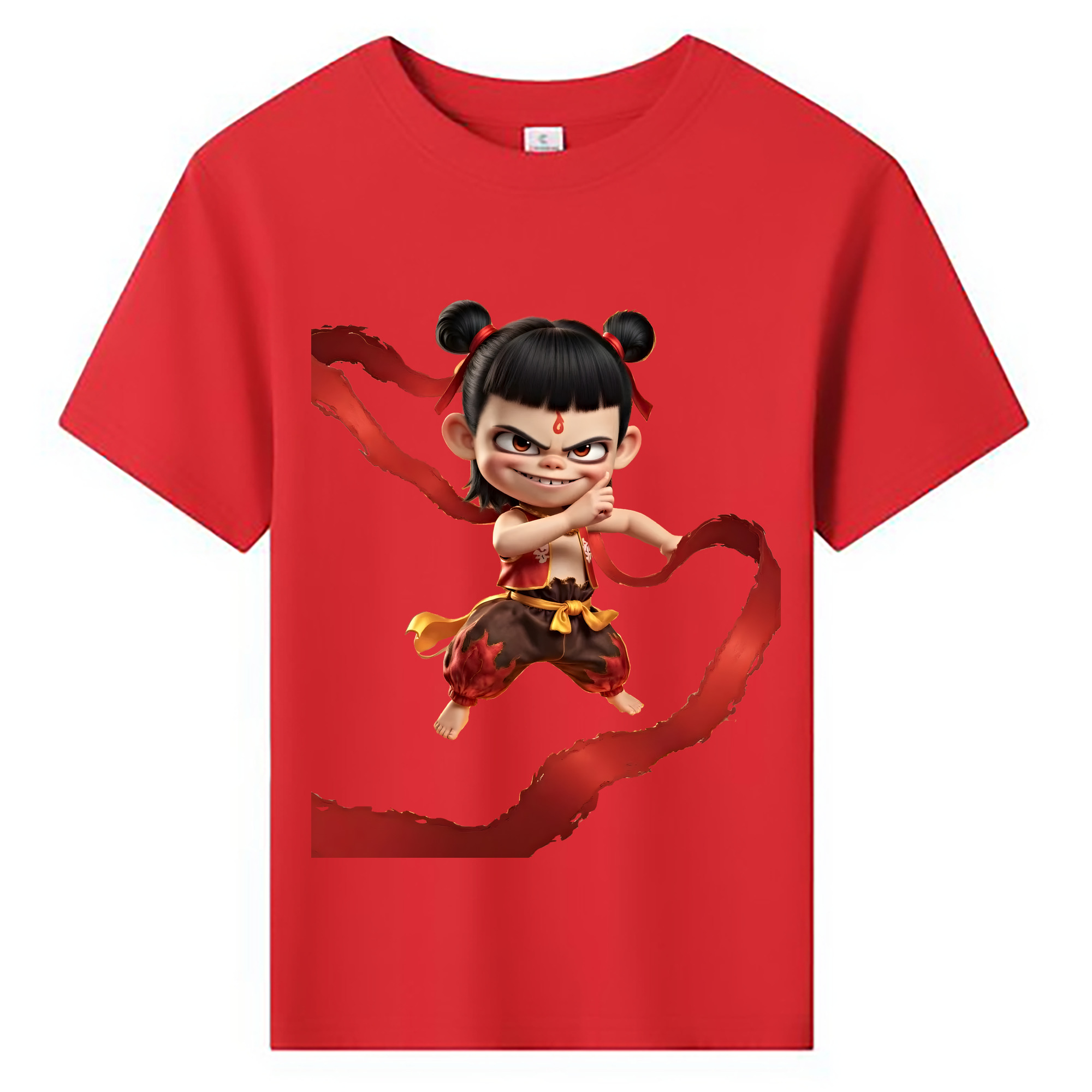 （画像用） Ne Zha 2 ナタ 魔童の大暴れ 綿100％キッズTシャツ（フロントプリント）