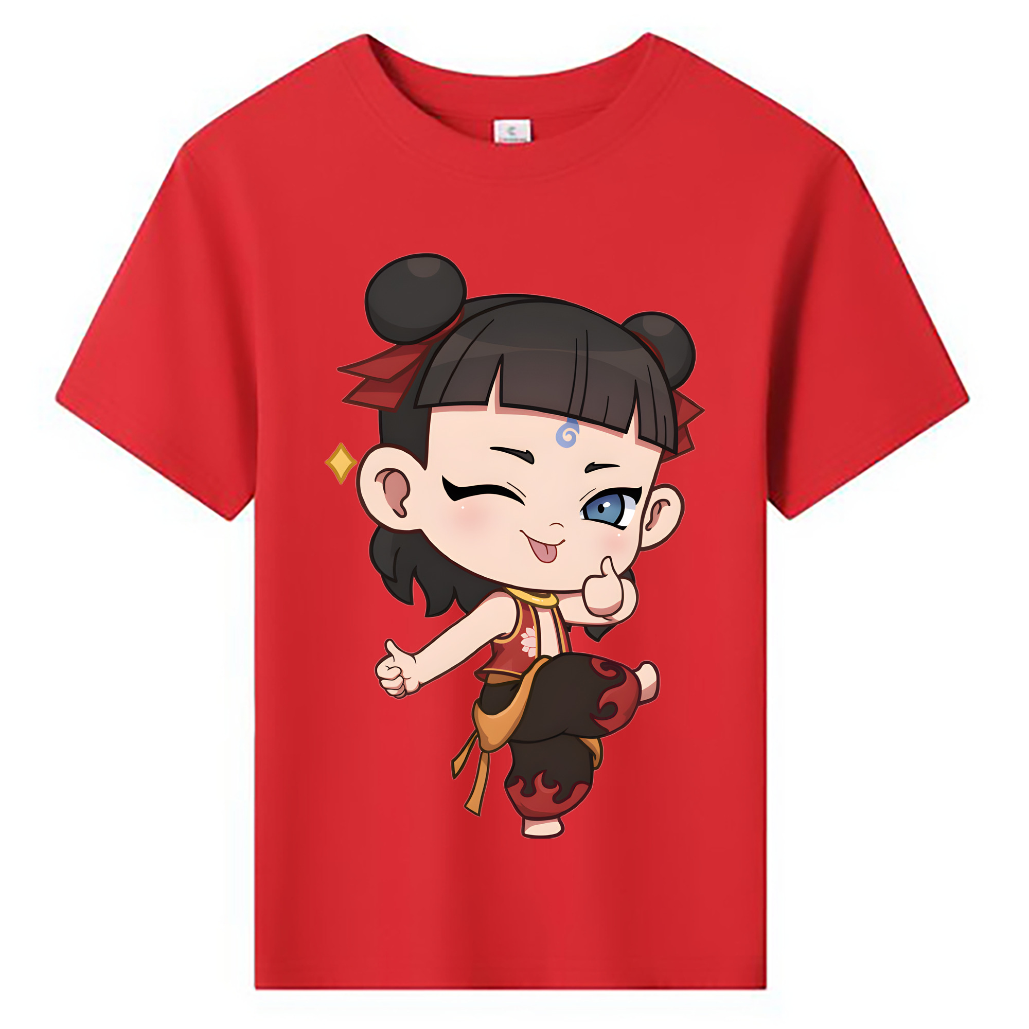 （画像用） Ne Zha 2 ナタ 魔童の大暴れ 綿100％キッズTシャツ（フロントプリント）