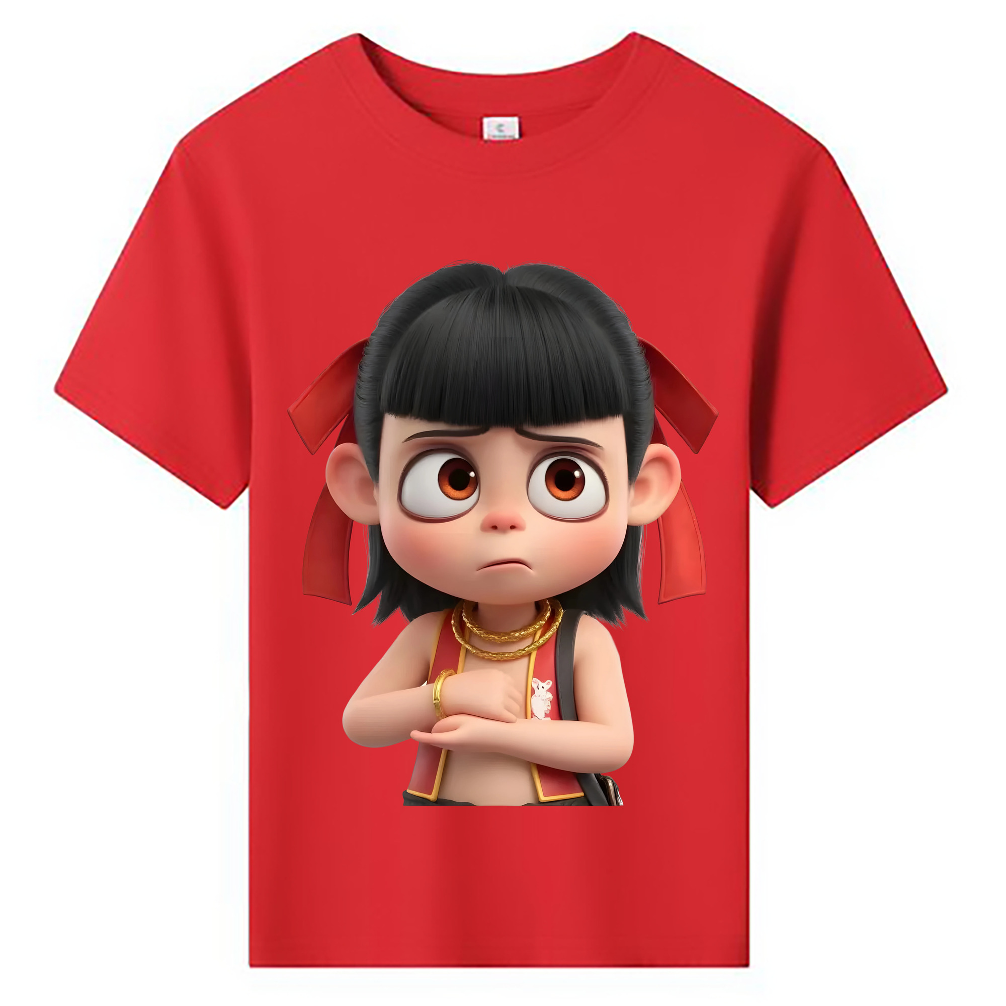 （画像用） Ne Zha 2 ナタ 魔童の大暴れ 綿100％キッズTシャツ（フロントプリント）