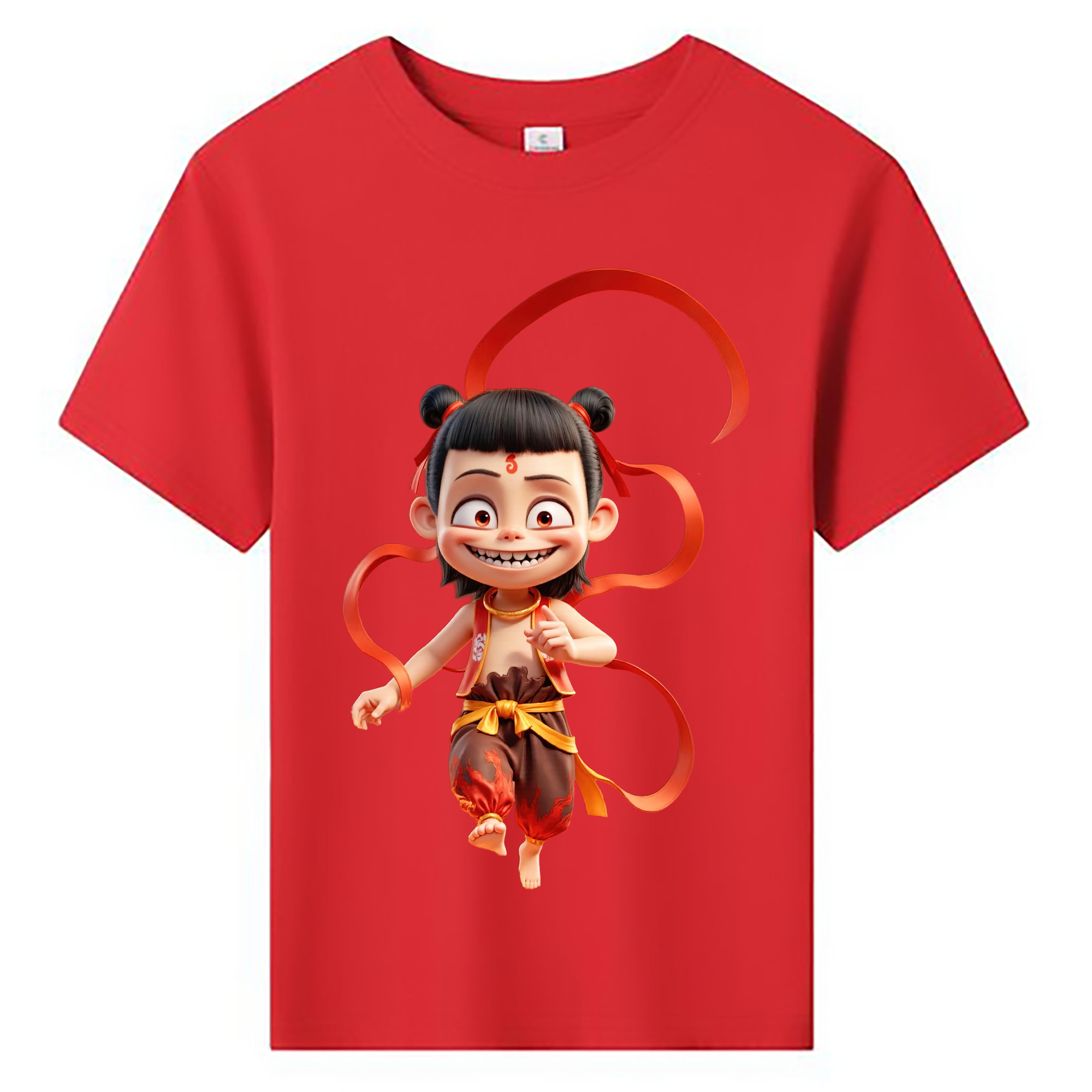 （画像用） Ne Zha 2 ナタ 魔童の大暴れ 綿100％キッズTシャツ（フロントプリント）