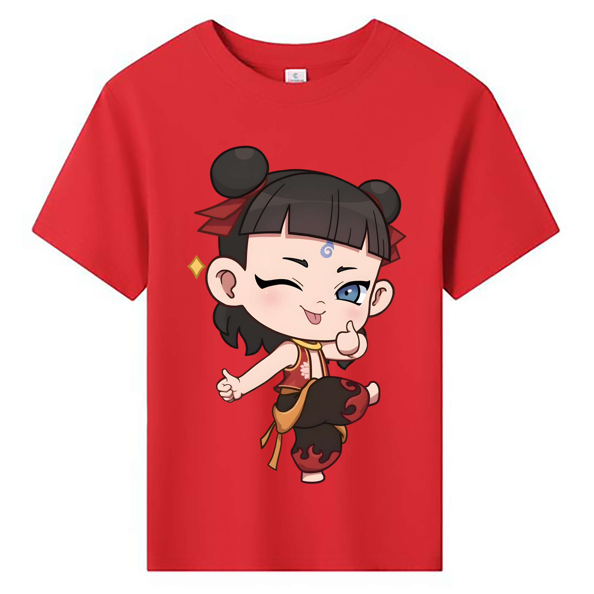 （画像用） Ne Zha 2 ナタ 魔童の大暴れ 綿100％キッズTシャツ（フロントプリント）