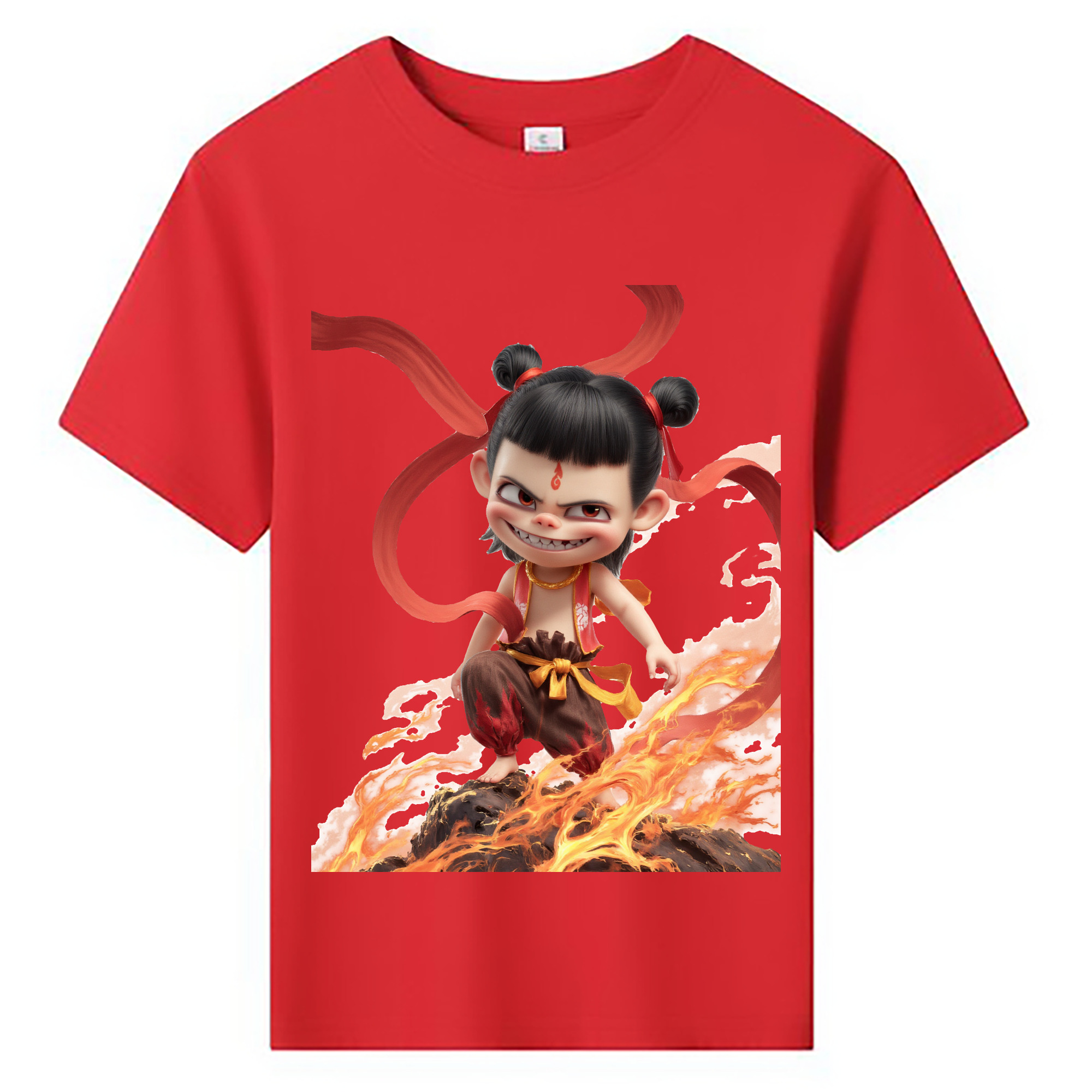 （画像用） Ne Zha 2 ナタ 魔童の大暴れ 綿100％キッズTシャツ（フロントプリント）