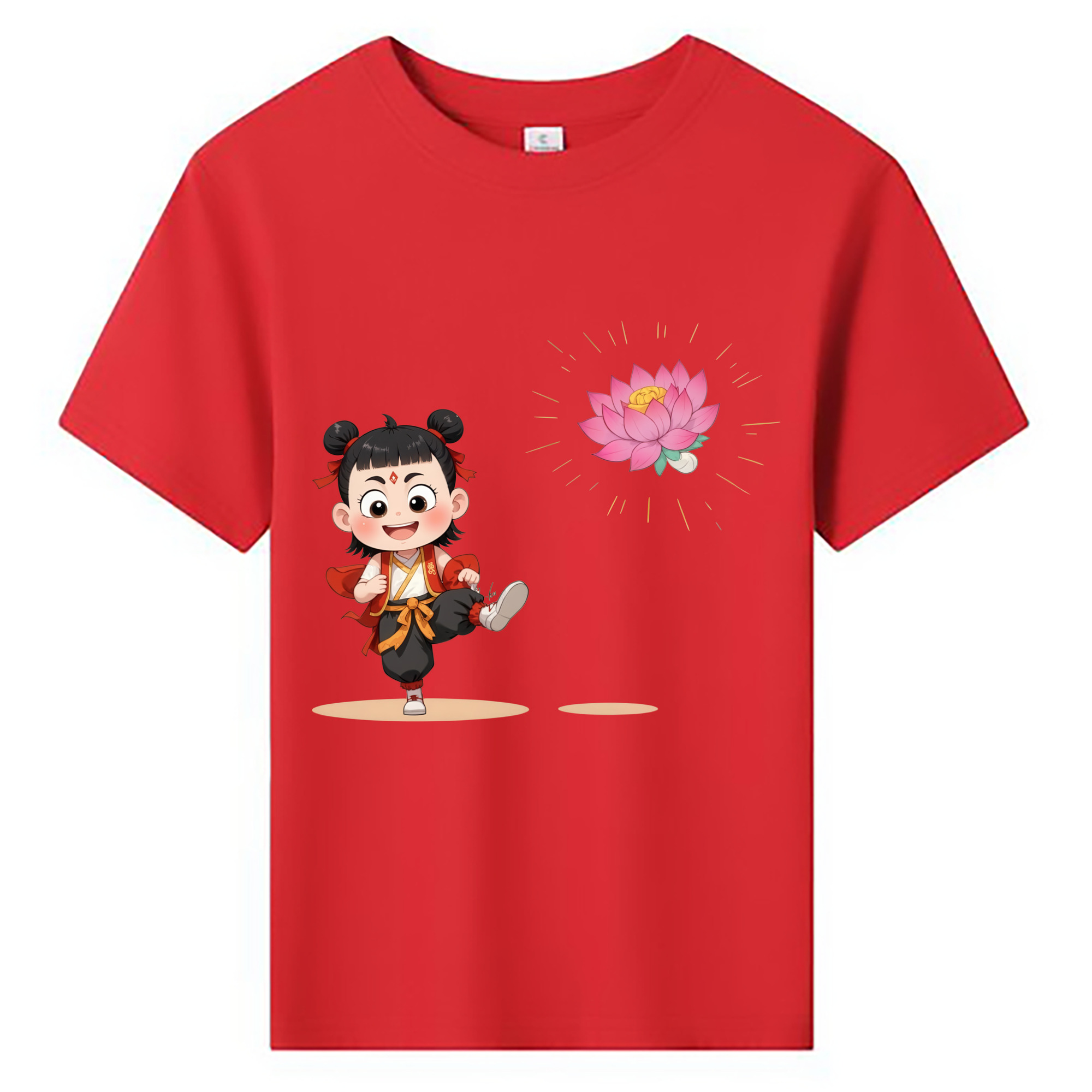 （画像用） Ne Zha 2 ナタ 魔童の大暴れ 綿100％キッズTシャツ（フロントプリント）