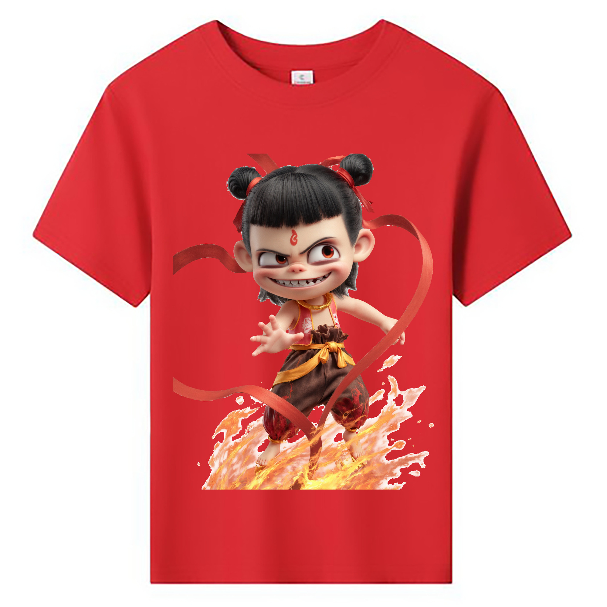 （画像用） Ne Zha 2 ナタ 魔童の大暴れ 綿100％キッズTシャツ（フロントプリント）