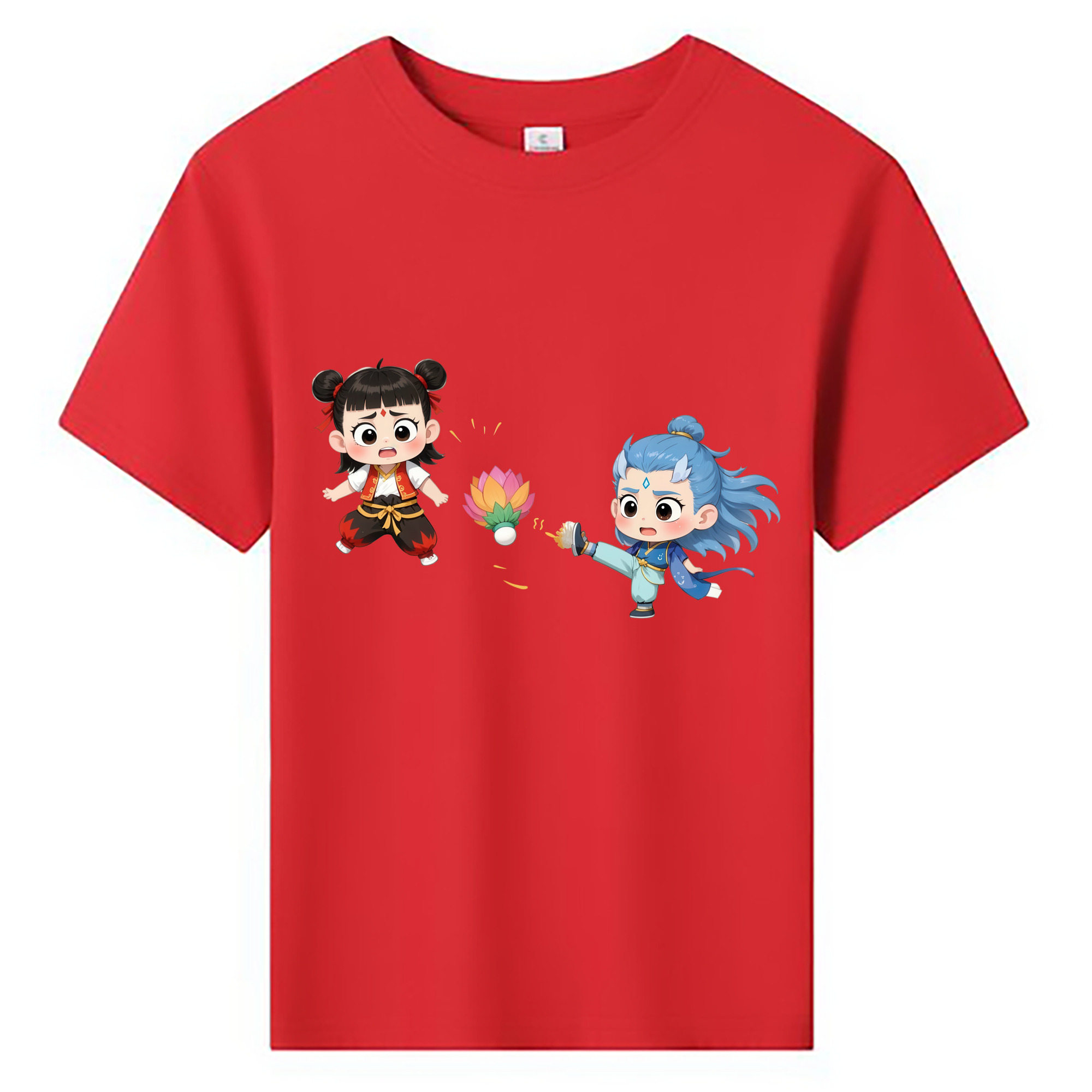 （画像用） Ne Zha 2 ナタ 魔童の大暴れ 綿100％キッズTシャツ（フロントプリント）