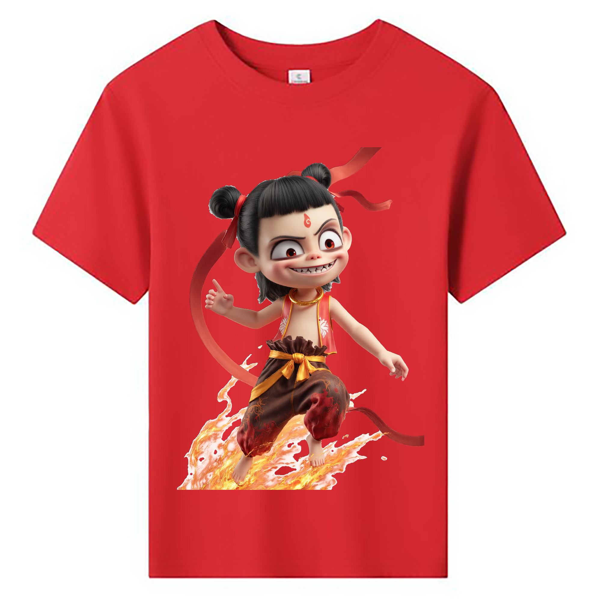 （画像用） Ne Zha 2 ナタ 魔童の大暴れ 綿100％キッズTシャツ（フロントプリント）