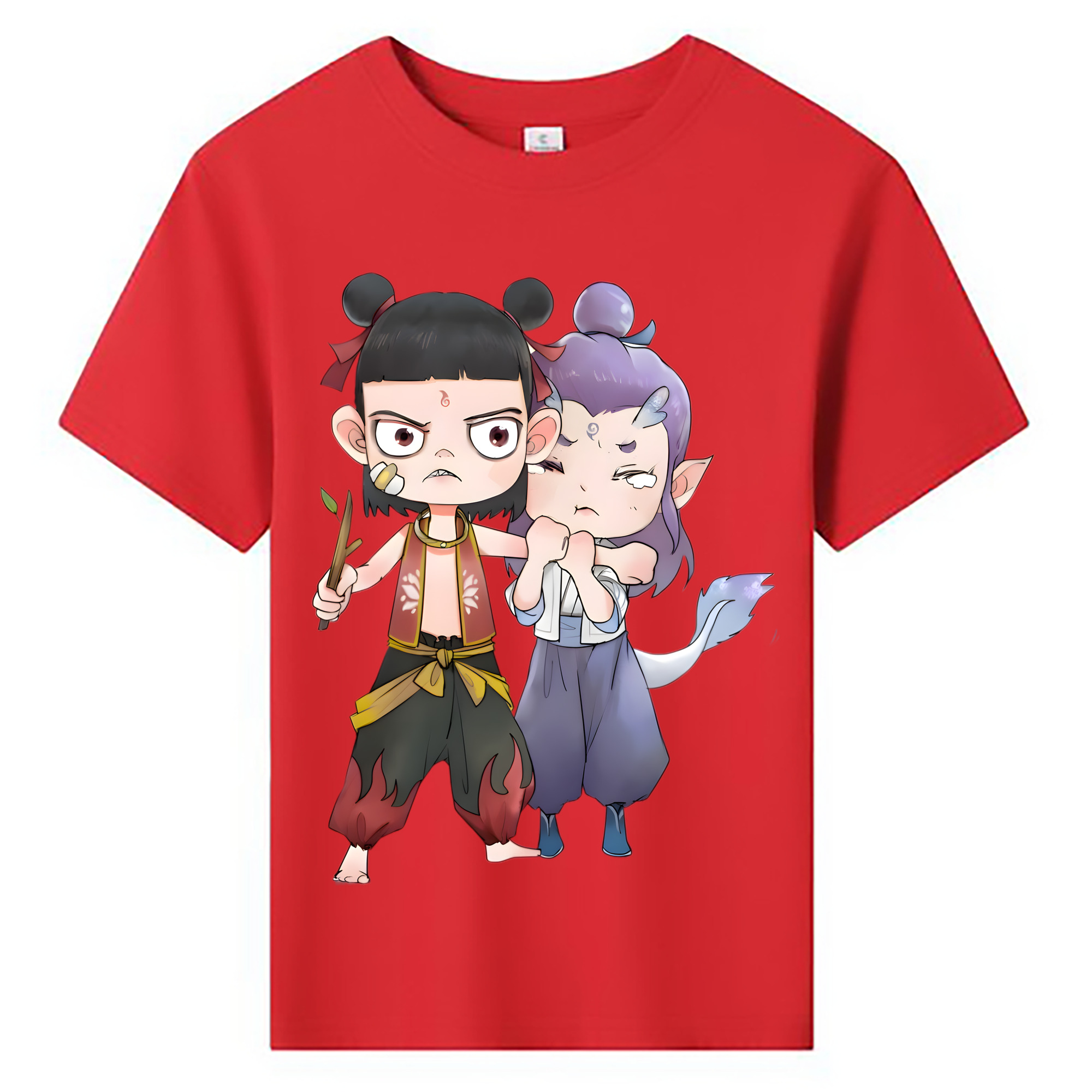 （画像用） Ne Zha 2 ナタ 魔童の大暴れ 綿100％キッズTシャツ（フロントプリント）