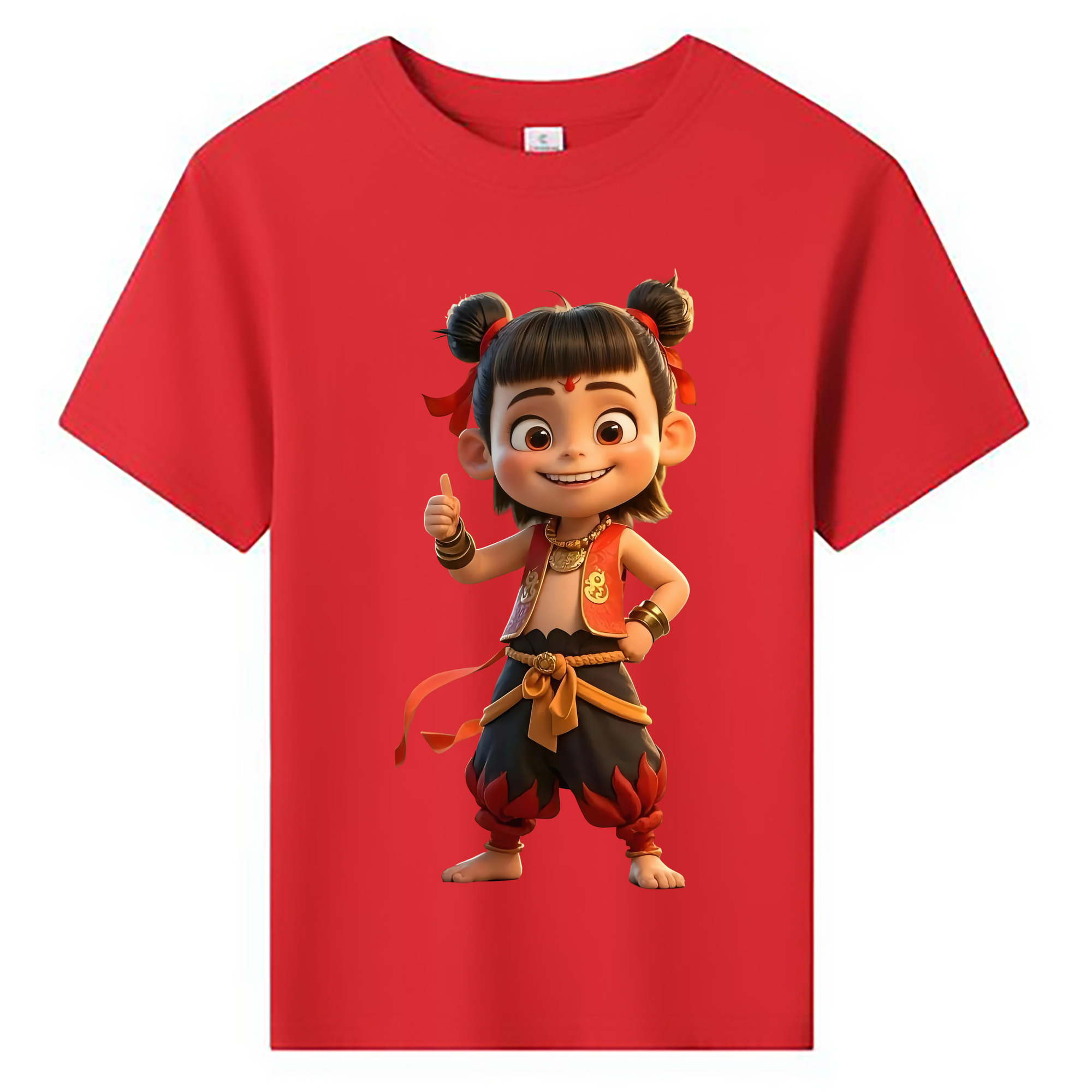 （画像用） Ne Zha 2 ナタ 魔童の大暴れ 綿100％キッズTシャツ（フロントプリント）
