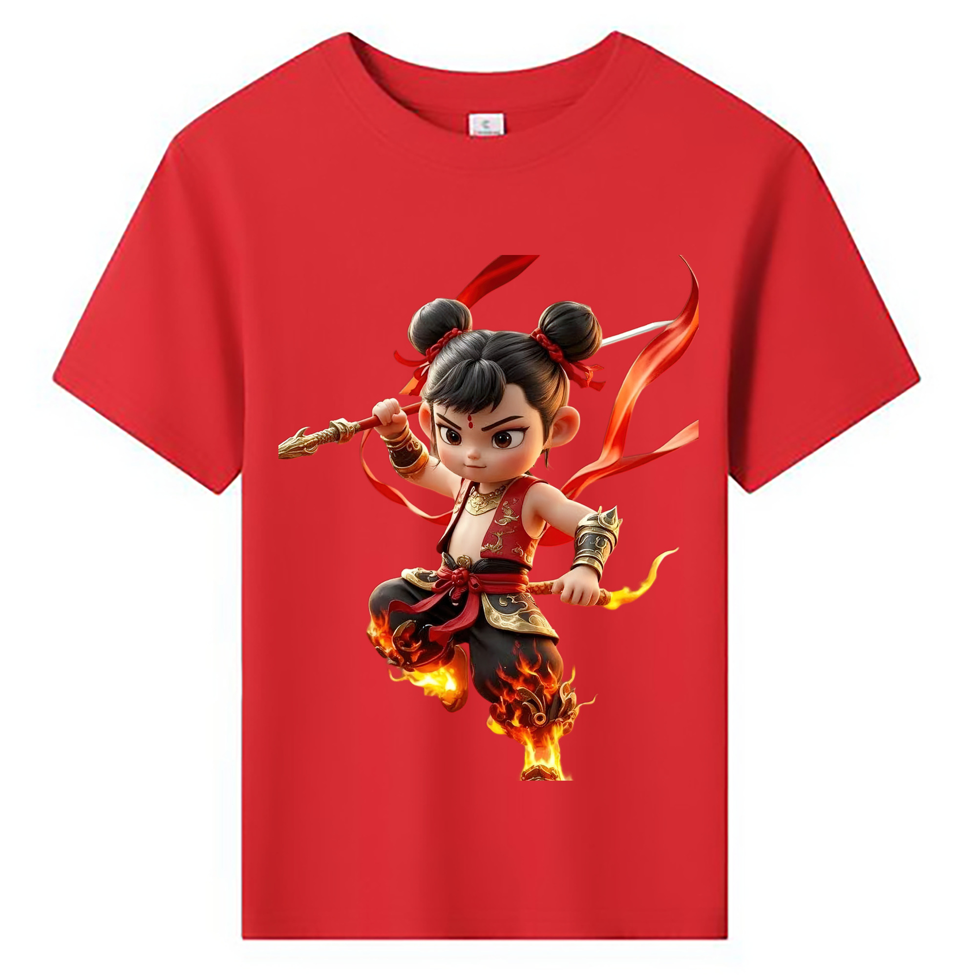 （画像用） Ne Zha 2 ナタ 魔童の大暴れ 綿100％キッズTシャツ（フロントプリント）