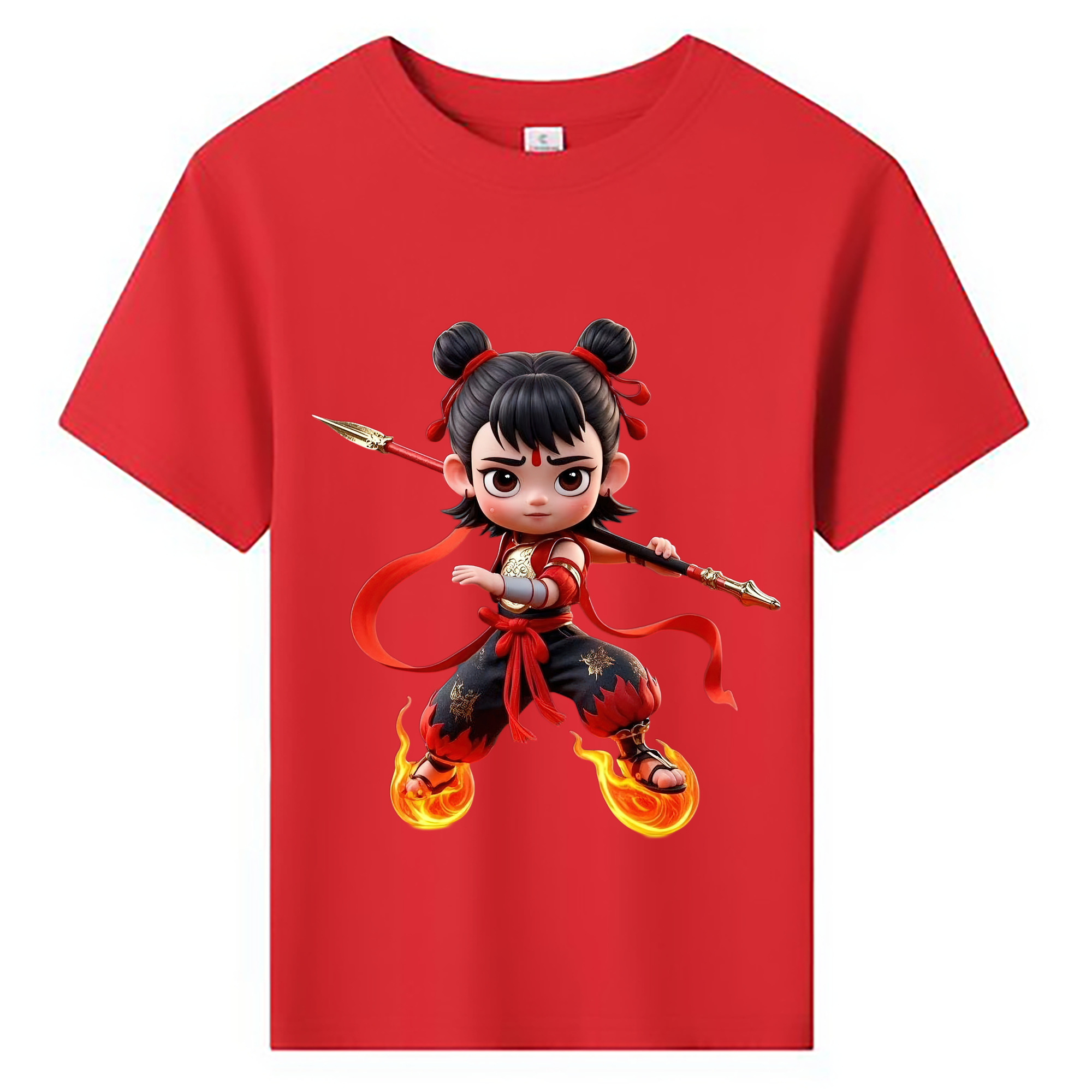 （画像用） Ne Zha 2 ナタ 魔童の大暴れ 綿100％キッズTシャツ（フロントプリント）