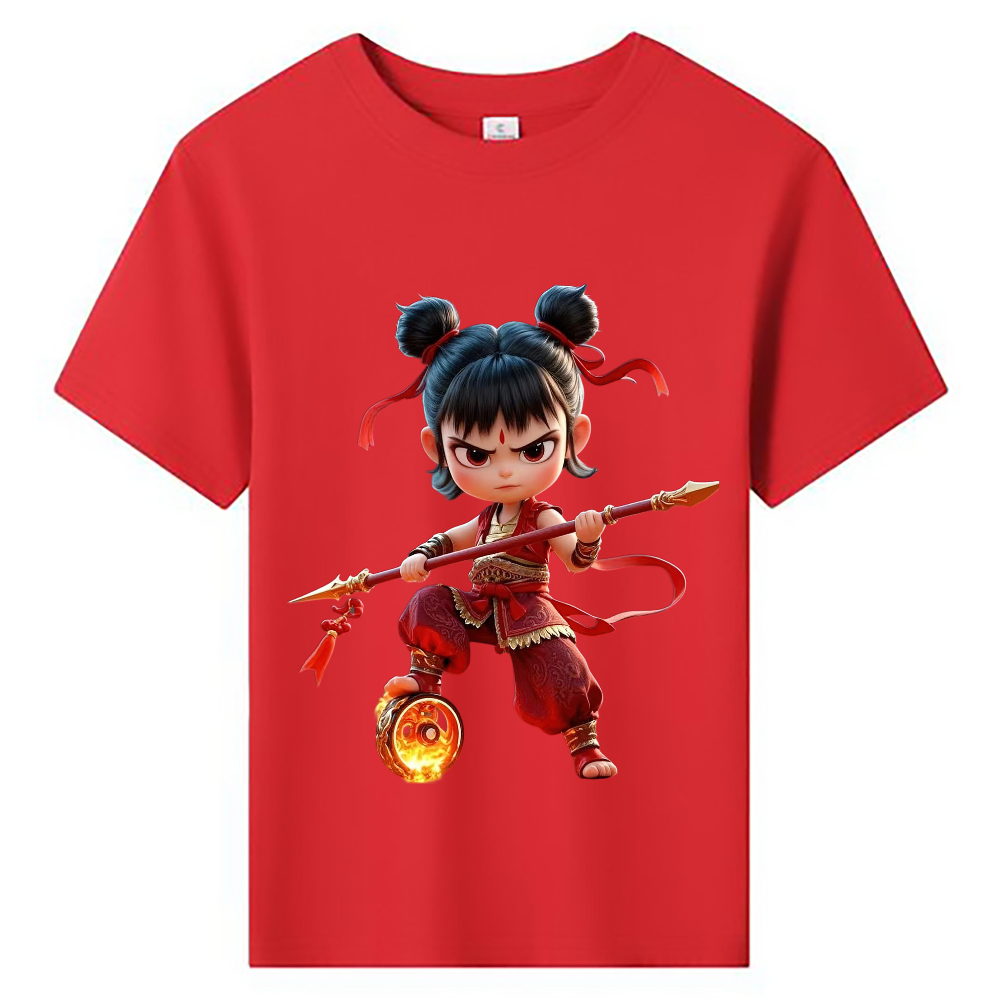 （画像用） Ne Zha 2 ナタ 魔童の大暴れ 綿100％キッズTシャツ（フロントプリント）