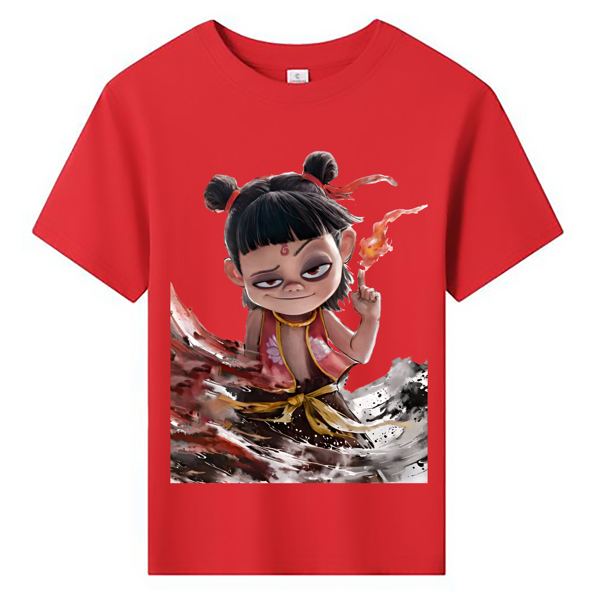 （画像用） Ne Zha 2 ナタ 魔童の大暴れ 綿100％キッズTシャツ（フロントプリント）