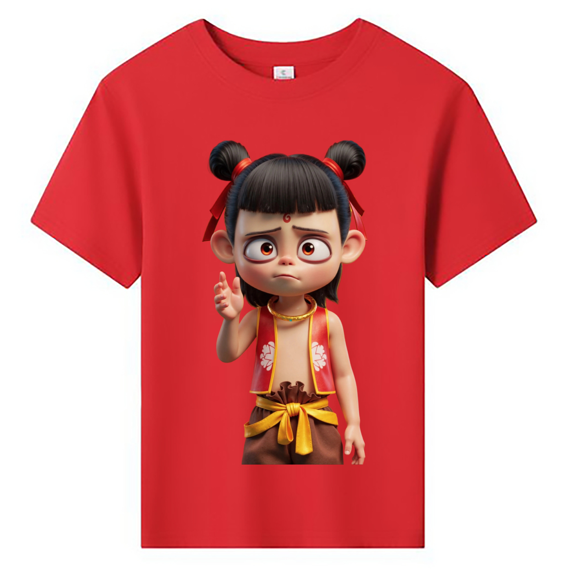（画像用） Ne Zha 2 ナタ 魔童の大暴れ 綿100％キッズTシャツ（フロントプリント）