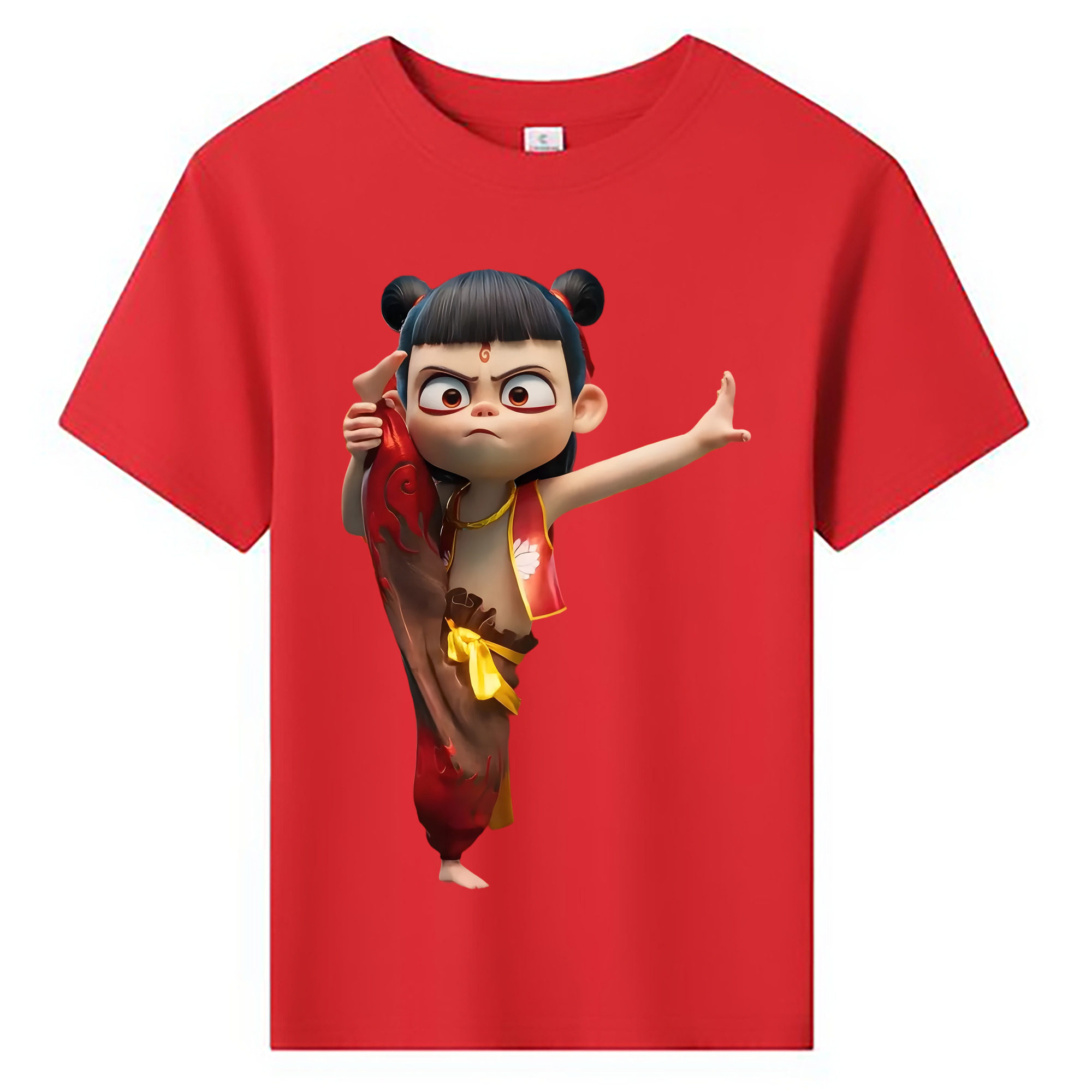 （画像用） Ne Zha 2 ナタ 魔童の大暴れ 綿100％キッズTシャツ（フロントプリント）