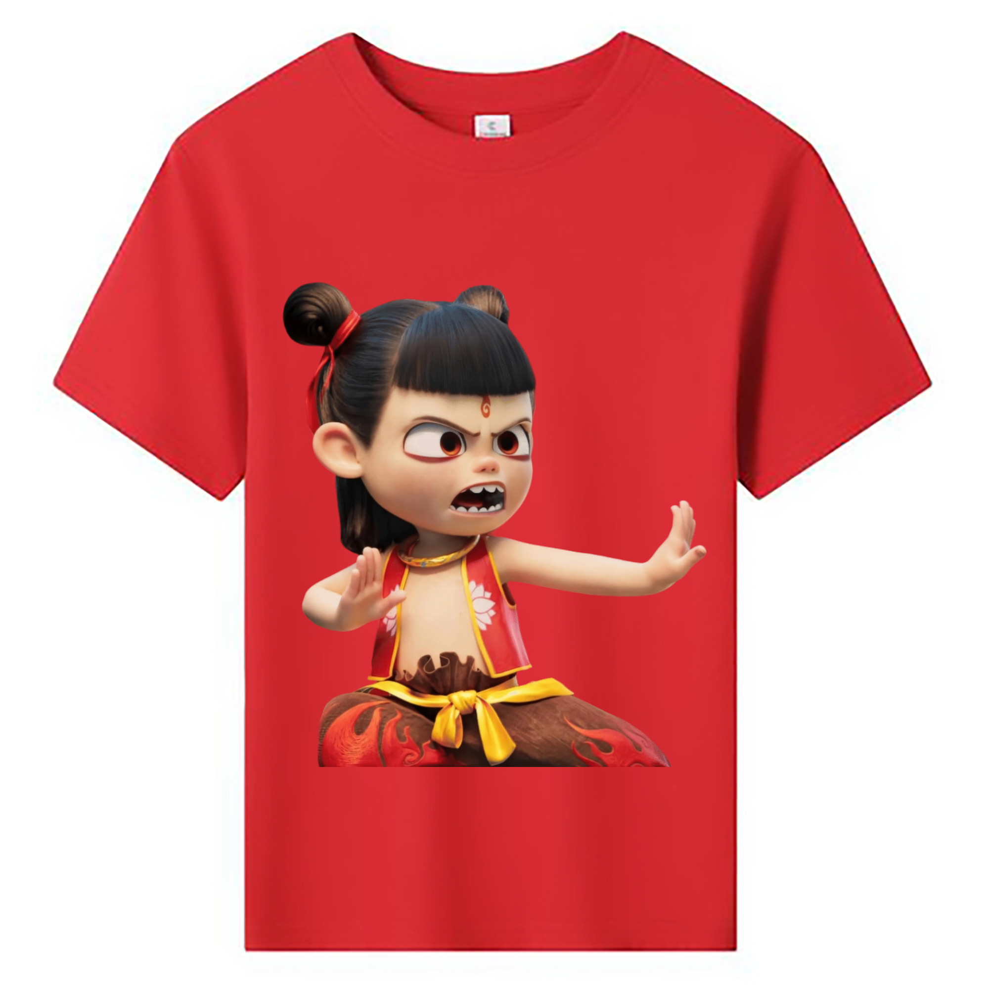 （画像用） Ne Zha 2 ナタ 魔童の大暴れ 綿100％キッズTシャツ（フロントプリント）