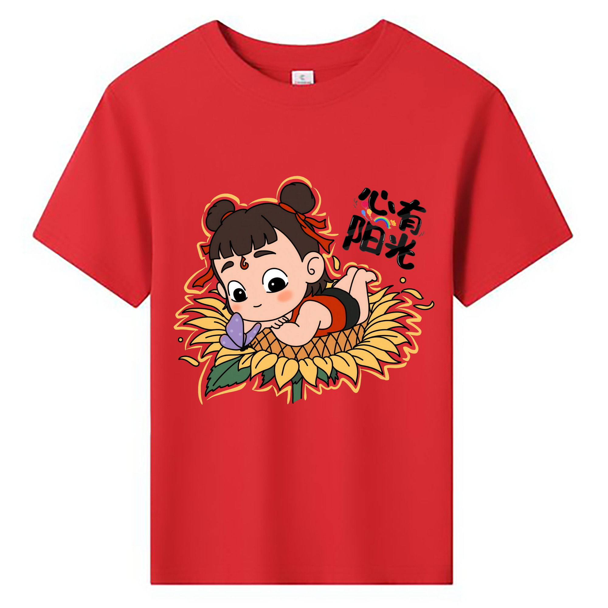 （画像用） Ne Zha 2 ナタ 魔童の大暴れ 綿100％キッズTシャツ（フロントプリント）