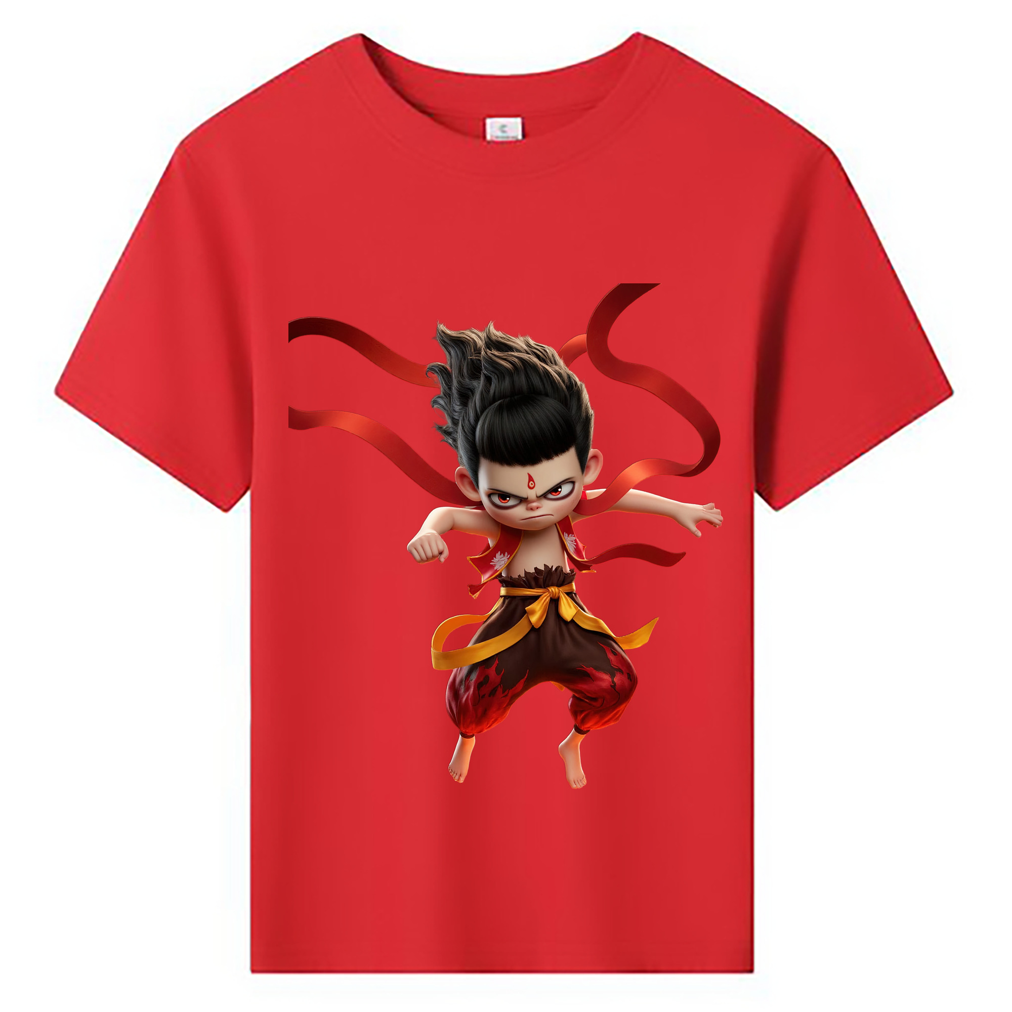 （画像用） Ne Zha 2 ナタ 魔童の大暴れ 綿100％キッズTシャツ（フロントプリント）