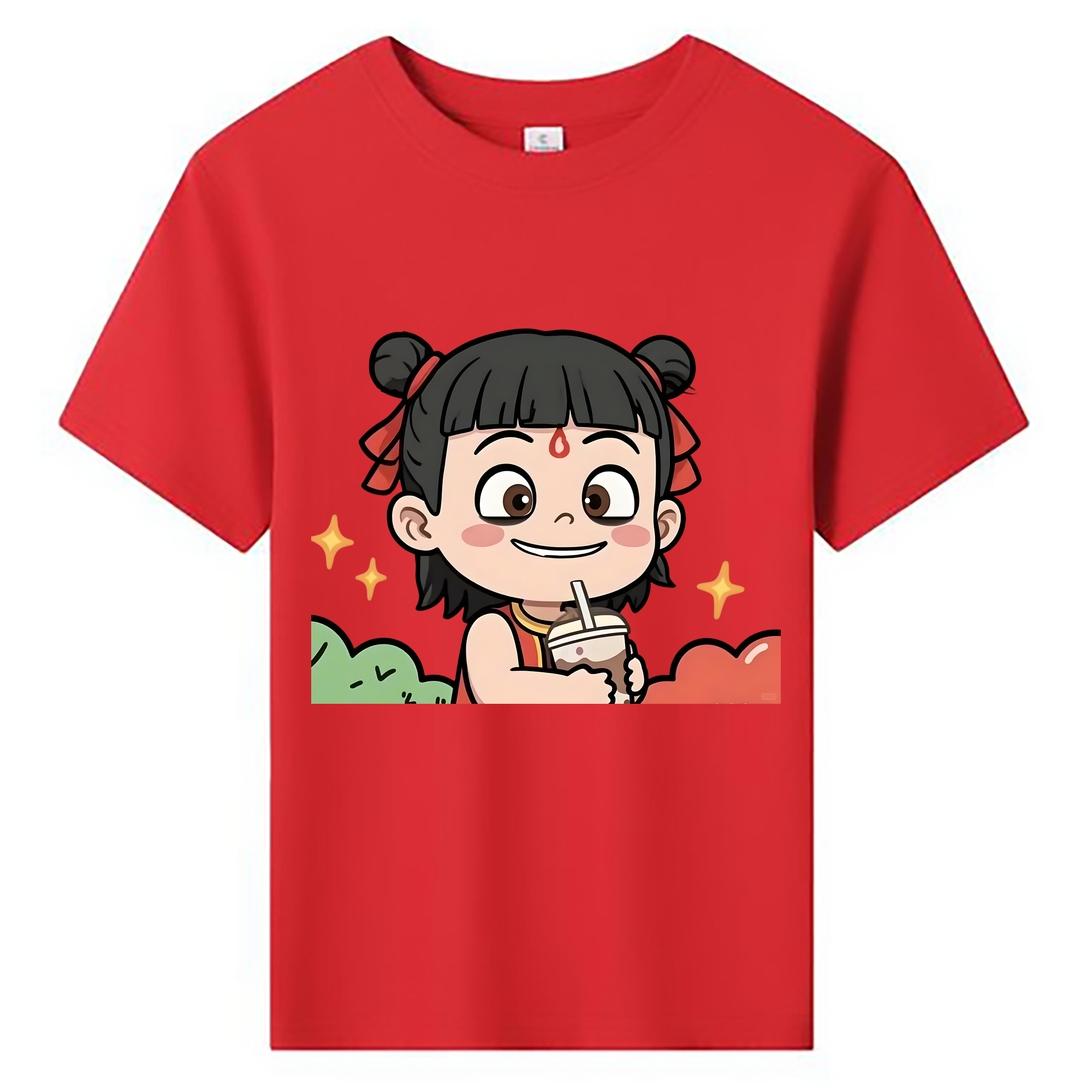 （画像用） Ne Zha 2 ナタ 魔童の大暴れ 綿100％キッズTシャツ（フロントプリント）