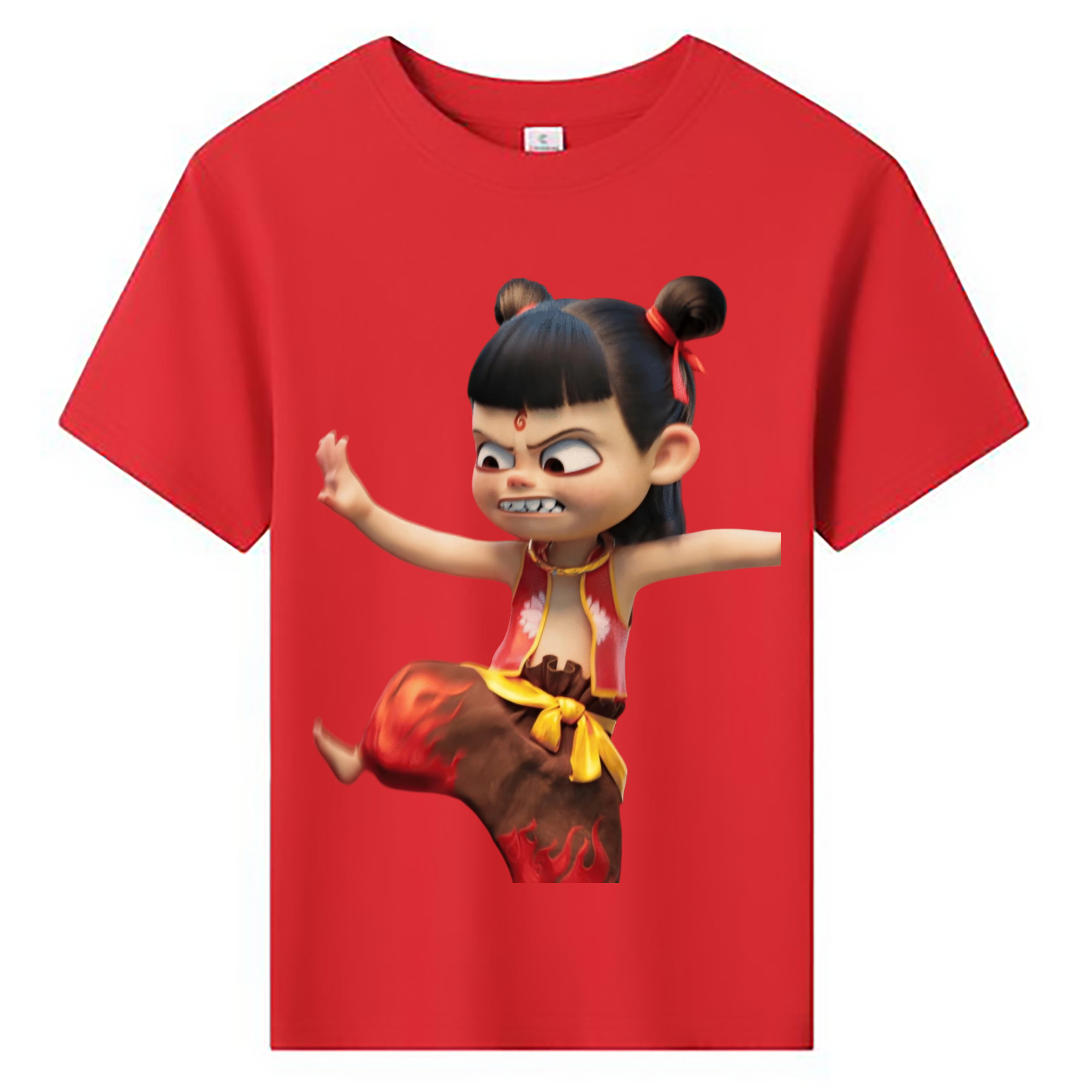 （画像用） Ne Zha 2 ナタ 魔童の大暴れ 綿100％キッズTシャツ（フロントプリント）